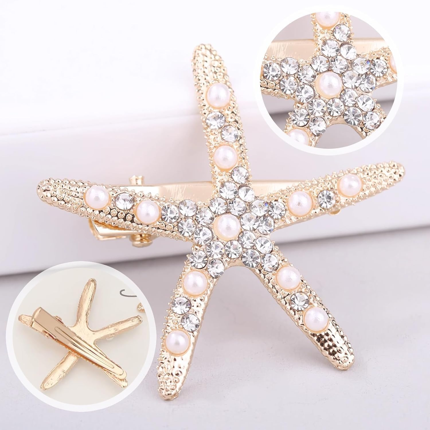 Yeenano Starfish Hair Clips,4 Pcs Pearl Starfish Rhinestones Hair Clips Starfish Pearl No Slip Mermaid Accessories Hairs Barrettes for Girl Woman Hairs Accessories Bridal Decoration Beach image number 4