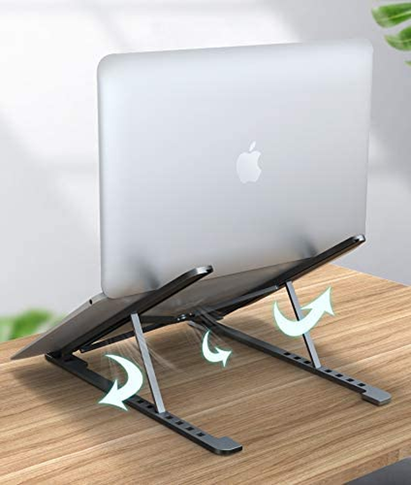 Portable Laptop Stand, Aluminium Alloy Multi-Angle Height Adjustable Tablet Holder, Anti-Slip Foldable Ergonomic Computer Riser Fits Macbook, Ipad, 10-17 Inch Notebook (Grey) image number 2