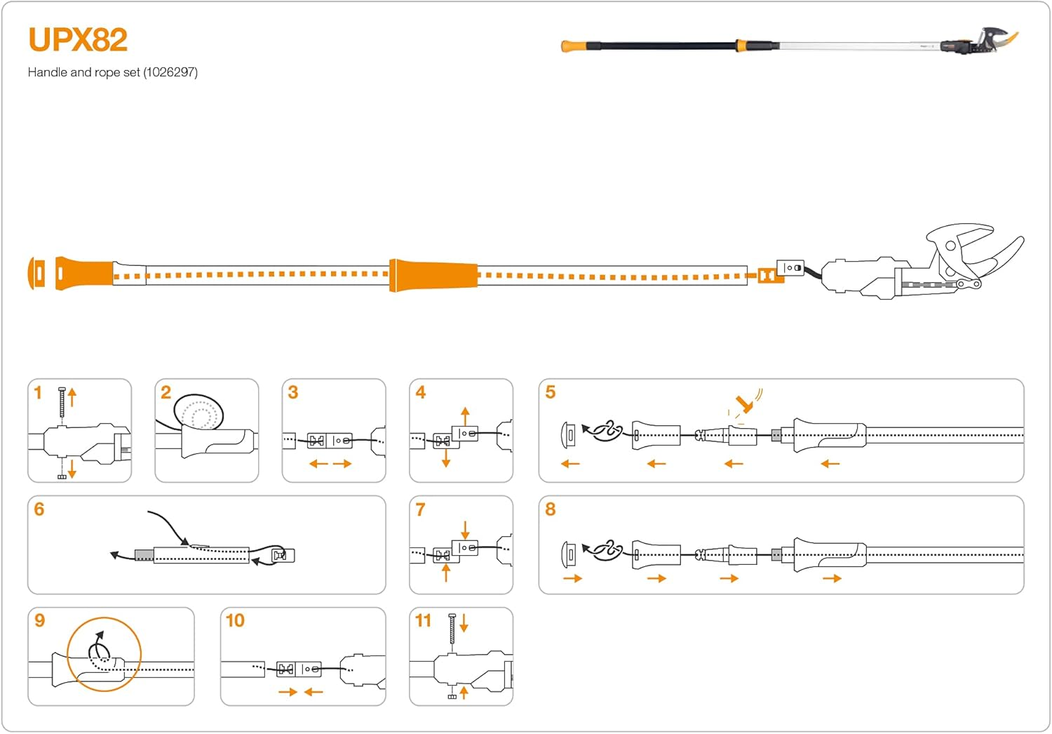 Fiskars Original Replacement Handle and Rope for Fiskars Bypass Telescopic Tree Pruner UPX82, Black/Orange, 1026297 image number 3