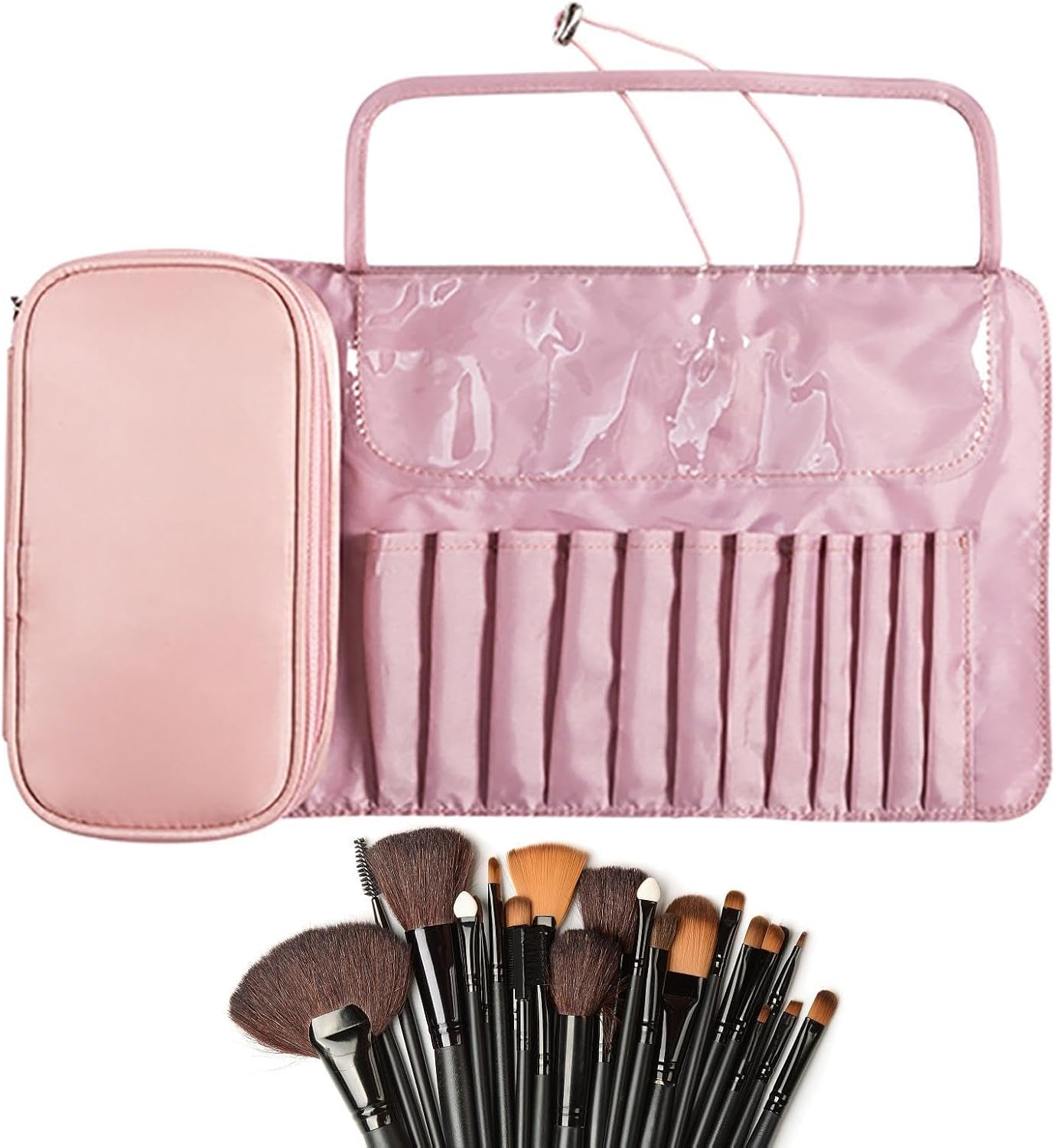 Makeup Brush Holder, Travel Makeup Brush Organizer | Cosmetic Brush Case on Wheels - Roll Makeup Brush Bag Pouch Holder Brush Case, Pink, Se R&eacute;f&eacute;rer Au Descriptif, Refer to Description