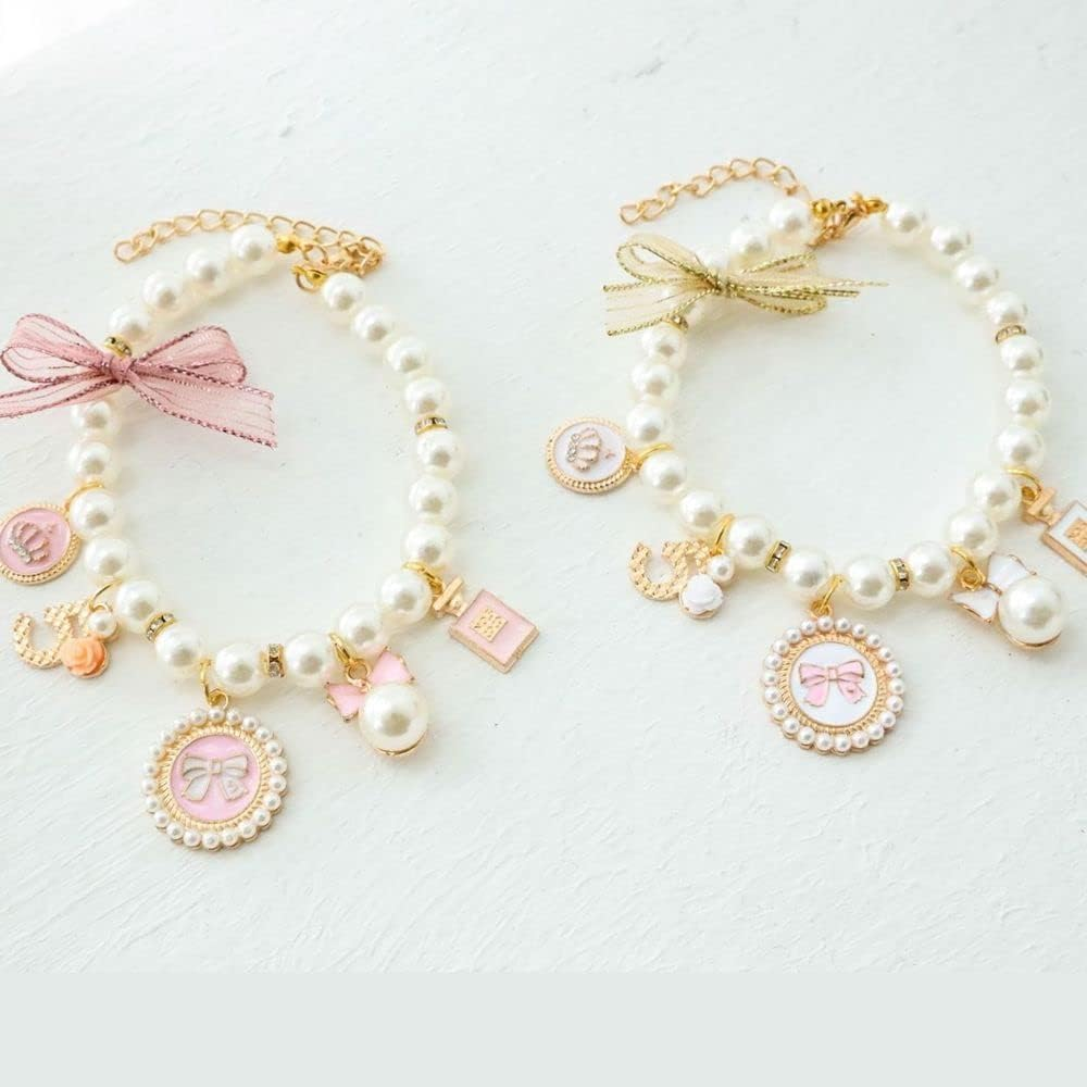 Baolaili Dog Pearl Collar Princess Bow Necklace for Dogs (M) image number 2