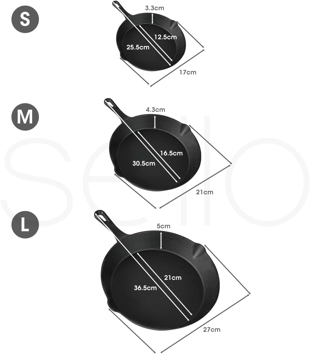 TOQUE Non Stick Frying Pan Set, 3PCS Cast Iron Pan, Steak Skillet BBQ Induction Cookware Frypan, Kitchen Dinner Set Utensil Pans 17Cm/21Cm/27Cm Dia. image number 3