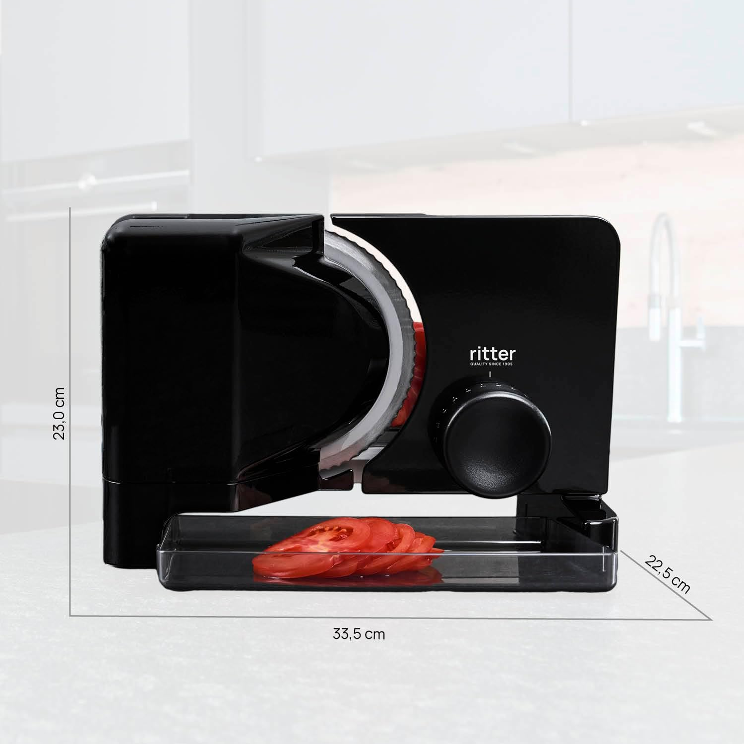 Ritter E 16 Duo plus Electric Slicer and Cutting Machine Made of Metal with Eco Motor, Made in Germany, Black - Metallic Silver image number 1