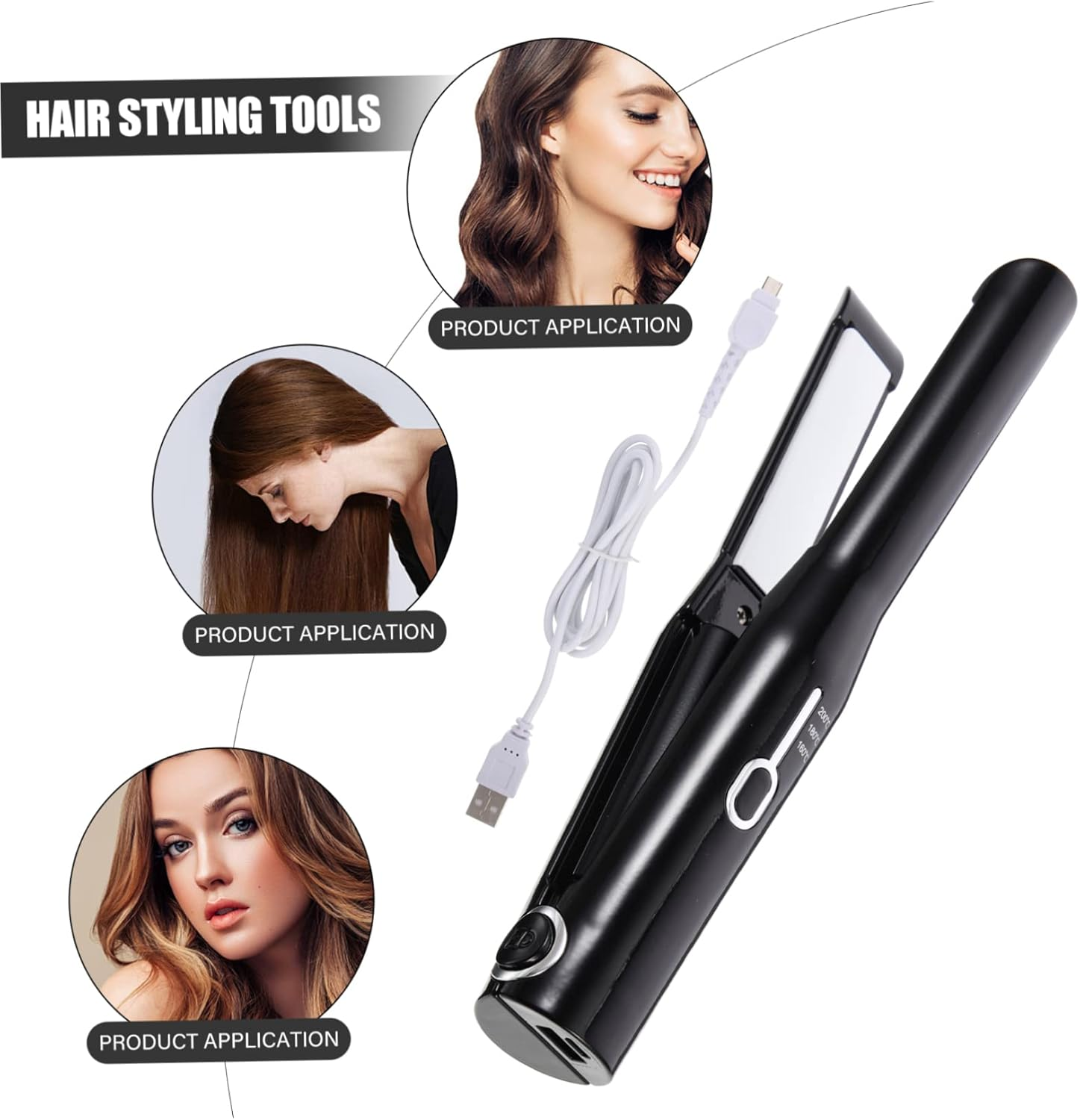 WOONEKY Wireless Mini Hair Straightener and Curling Tool Portable Travel Electric Hair Crimper for Women Adjustable Temperature image number 2
