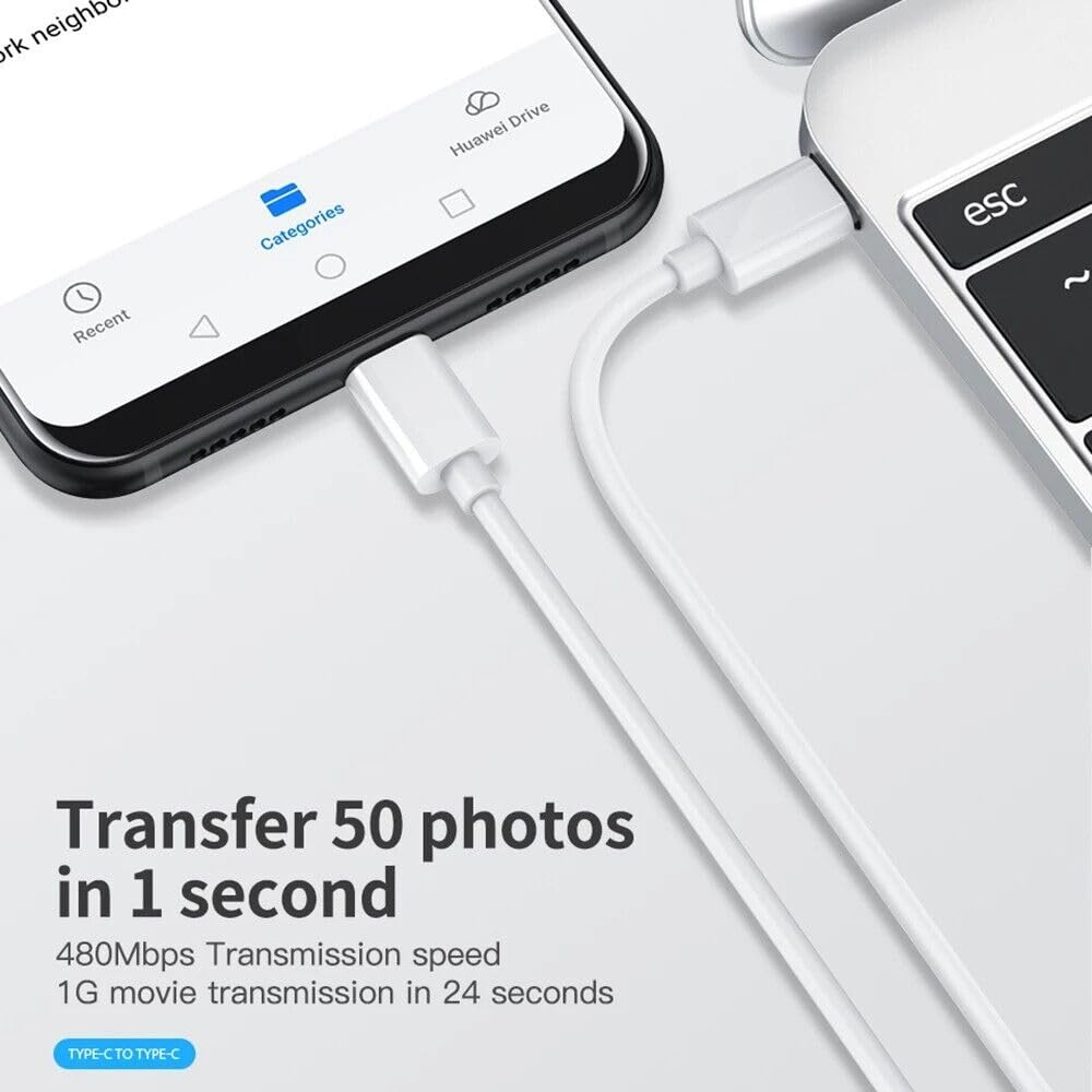 FIME. USB C to USB C Cable, 60W USB C Charger Cable Type C Charging Cable for Iphone 15/Pro/Plus/Pro Max, Ipad Mini 6/Pro 2021/Air 4, Macbook Pro 2020, Samsung Galaxy S23 and More (White) (1.0 Meters) image number 1