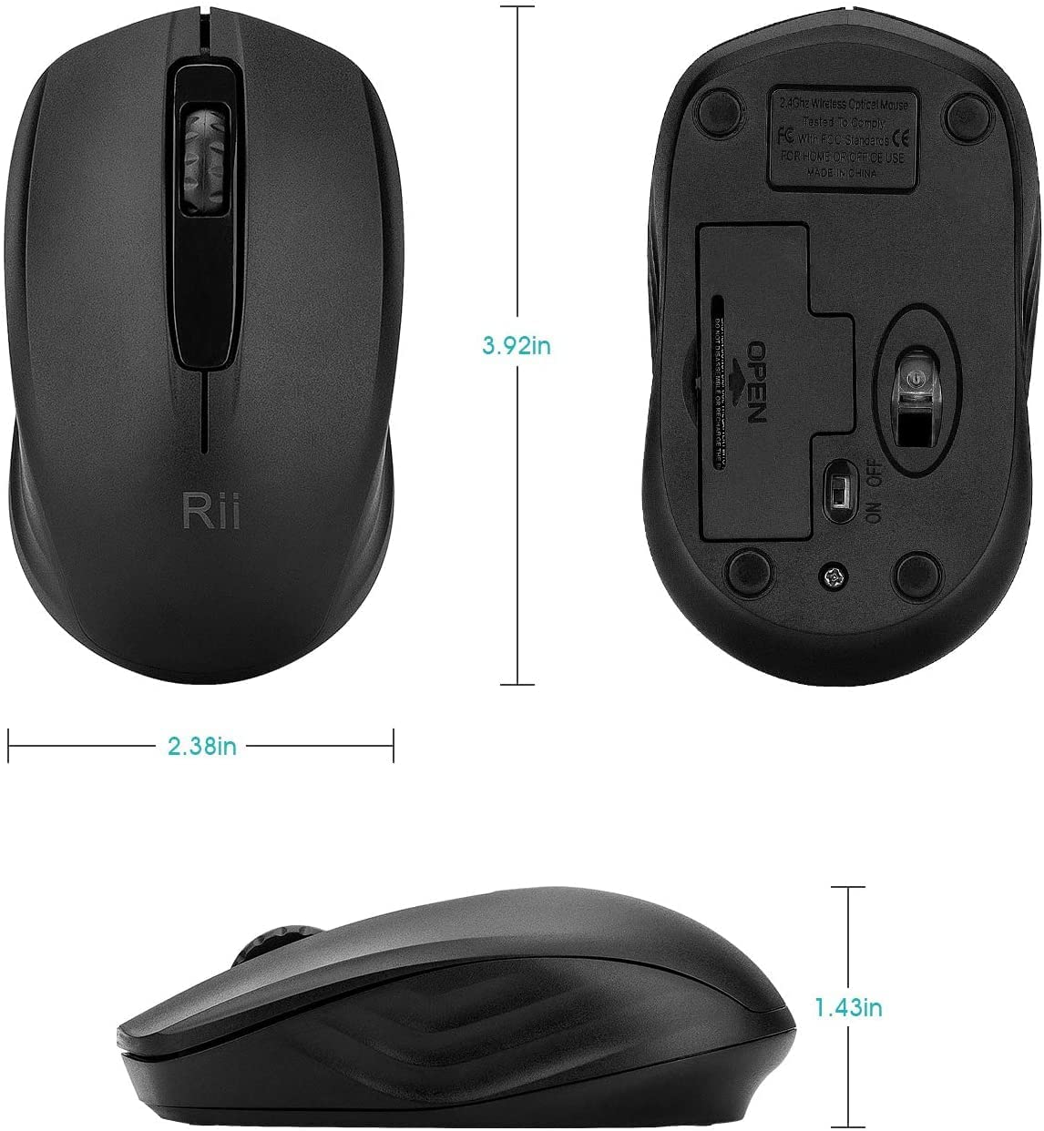 Rii RF 2.4 Ghz Wireless Optical Mouse Included Wireless USB Dongle Black image number 2