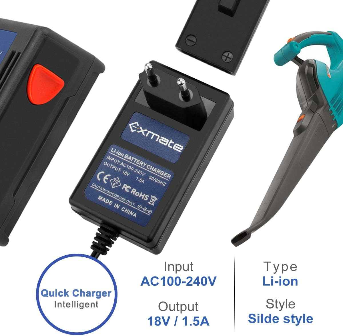 Exmate 18V Charger for Gardena 9840-20 8878-20 8025-20 18V Lithium Batteries (Not for Ni-Mh/Ni-Cd Batteries)