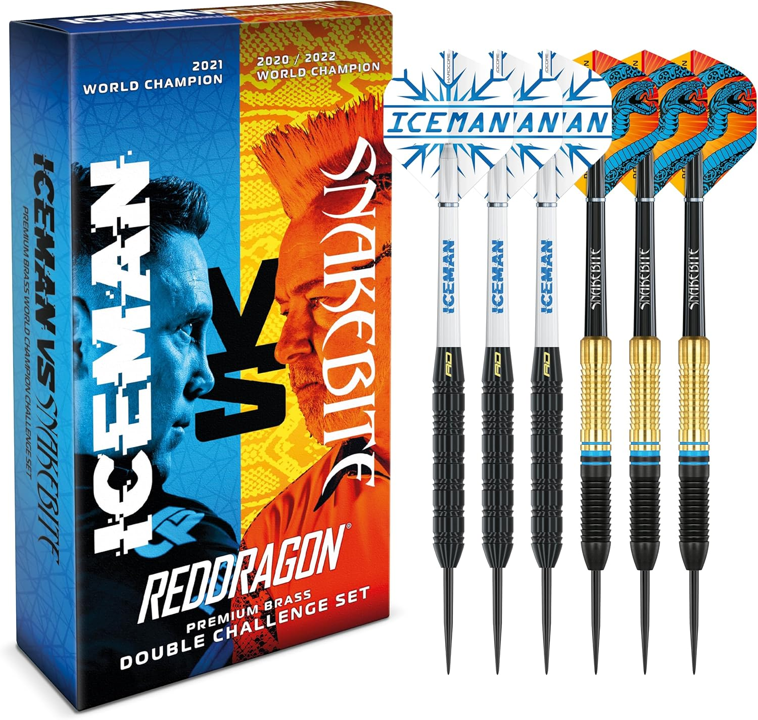 RED DRAGON Peter Wright 'Snakebite' V Gerwyn Price 'Iceman' DWC Brass Darts Set with Flights and Shafts (Stems) image number 4