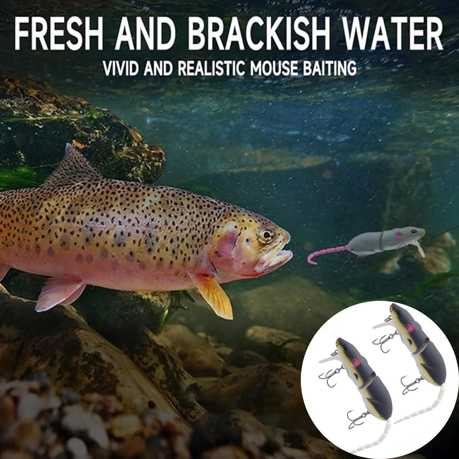 2-Piece Jointed Mouse Swimbait Lure 15G/15.5Cm - Topwater Crankbait for Pike Fishing, Realistic Rat Bait for Predator Fish with 3D Eyes & Lifelike Action image number 2