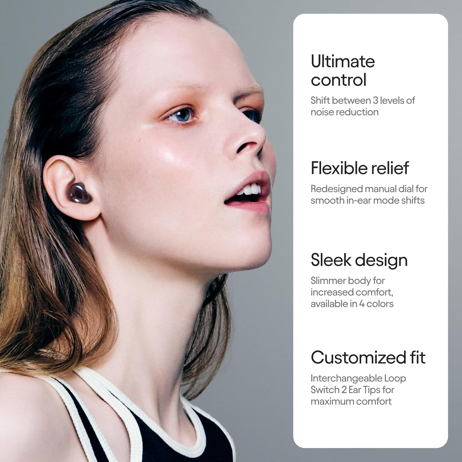 Loop Switch 2 Adjustable Ear Plugs &ndash; 3 Noise Relief Modes for Ultimate Control | Flexible Noise Reduction Earplugs for Focus, Travel, Socializing, Festivals & More | 20-26 Db (SNR) Noise Reduction - Black image number 2