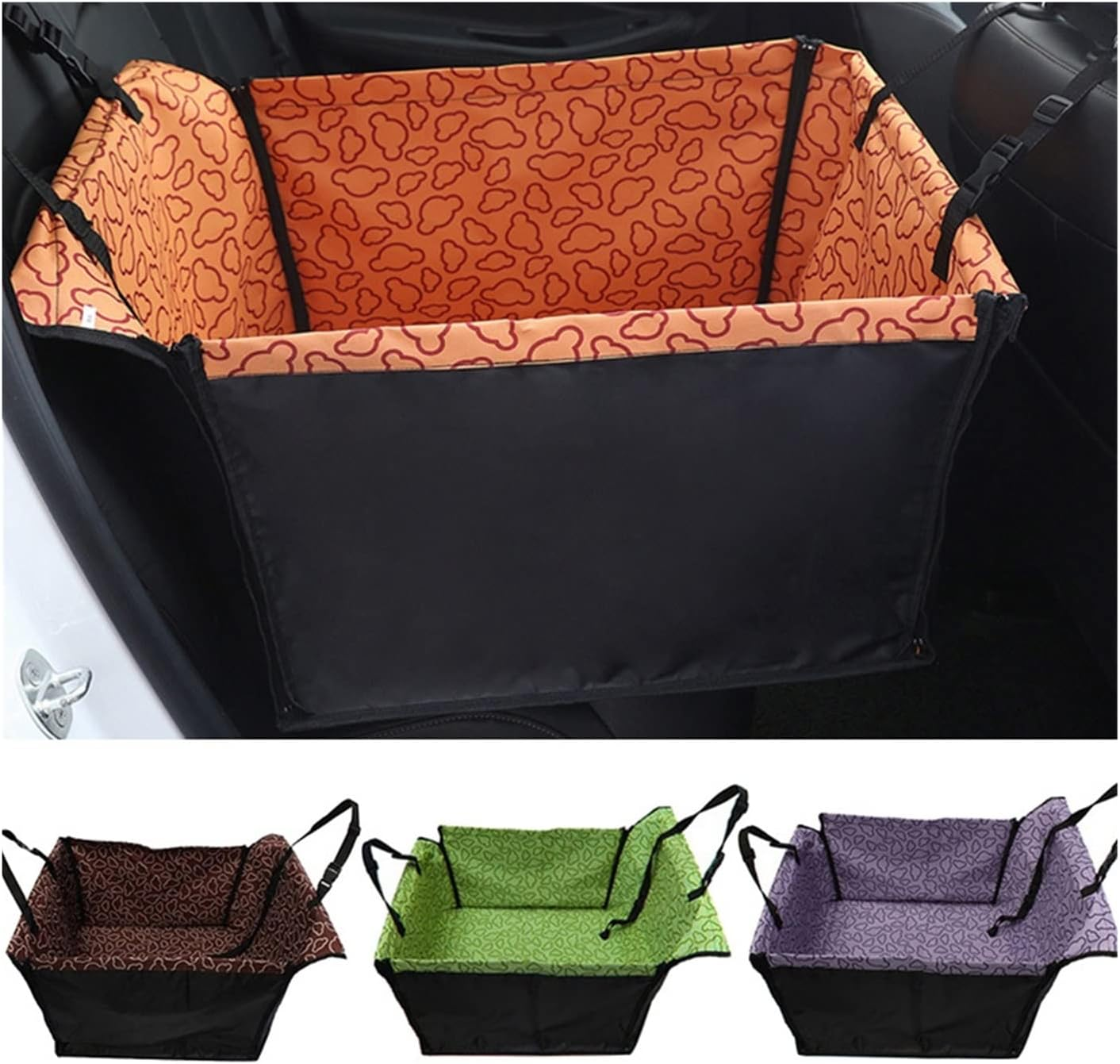 Dog Car Seat Cover Pet Carrier Dog Car Seat Cover Cushion Suspension Mattress Carrying Dog Travel Car Seat Bag Dog Hammock(Size:C-Blue Bones) image number 6