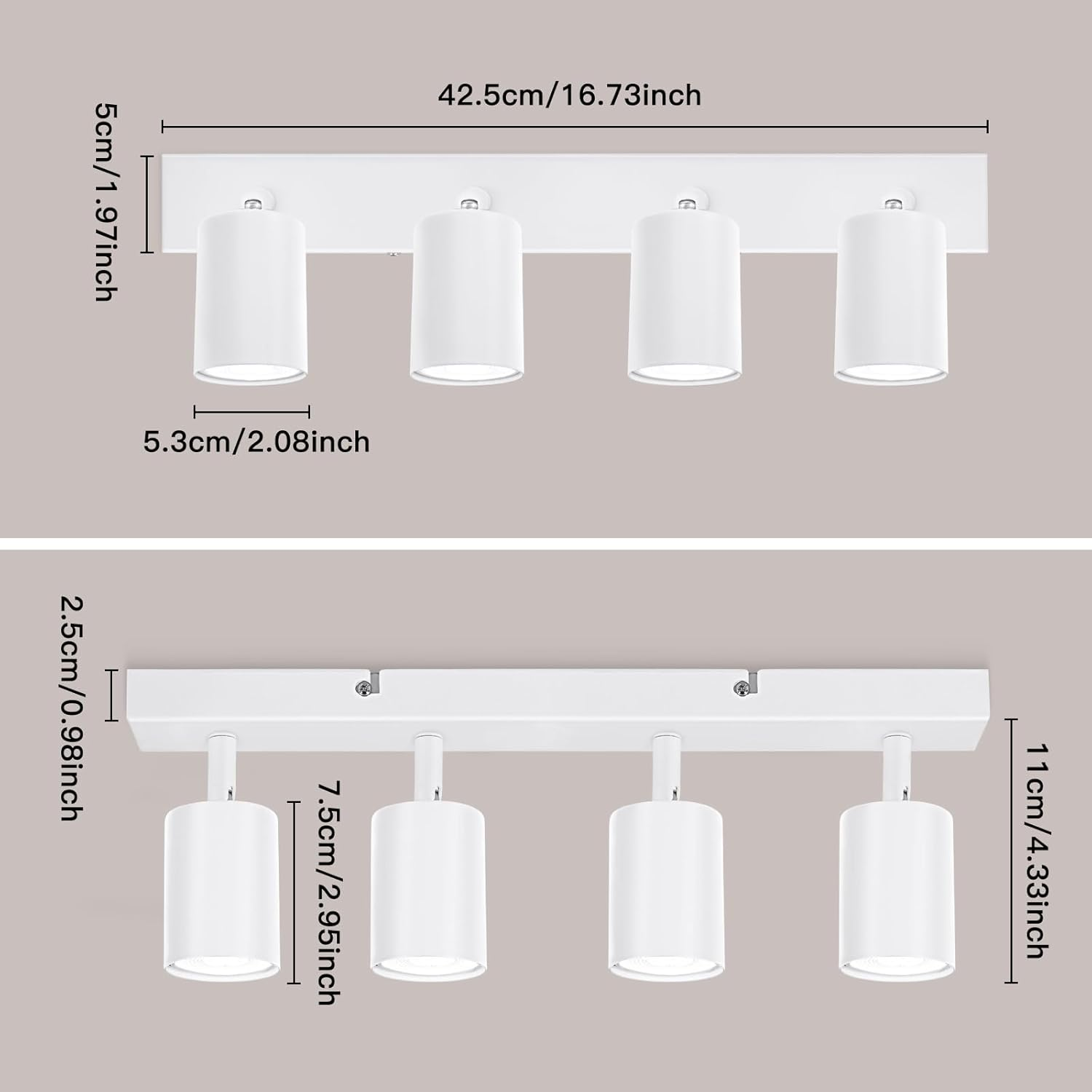 Ketom Adjustable 4 Way Ceiling Spotlight Fitting - GU10 LED Ceiling Light Rotatable - Indoor Spotlights Ceiling Lights - Modern White Metal Ceiling Spotlight - GU10 Bulb Base - Bulb Not Included image number 4