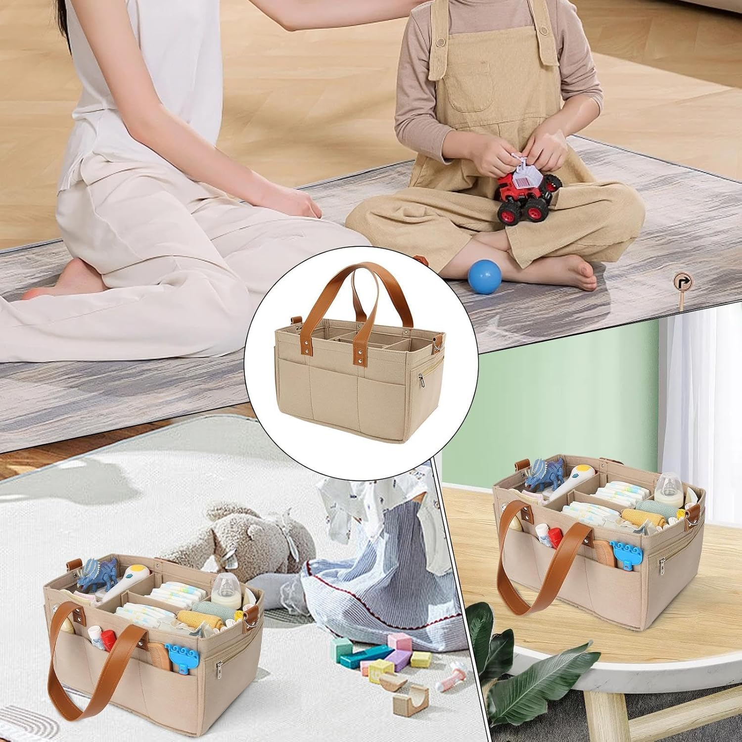 Diaper Bag - Nappy Storage Organiser, Large Capacity Felt Nappy Changing Bag, Portable Storage Basket for Nursery Utensils image number 2