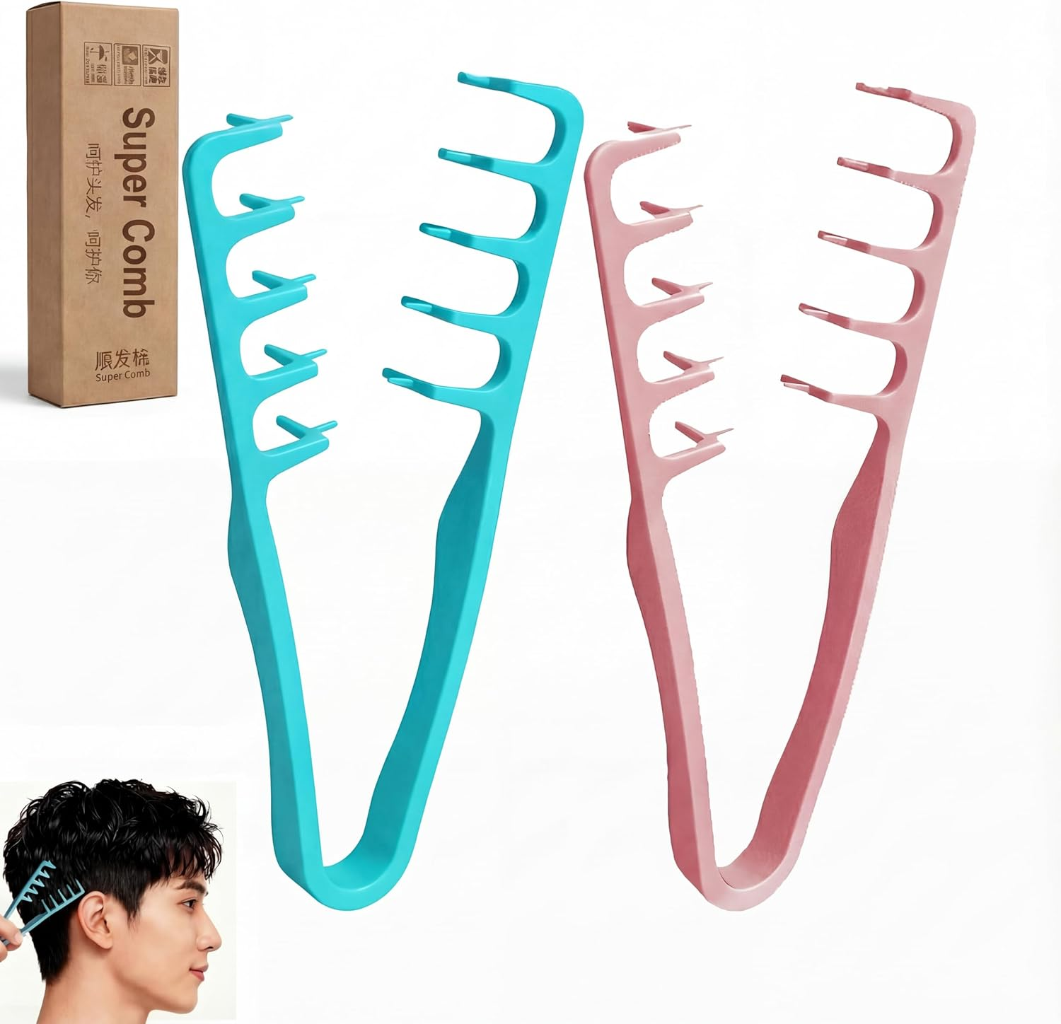 Texture Comb 2-Pack - Volumizing Wide Tooth Styling Comb for Fluffy Hair | Anti-Frizz Curly Hair Comb for Men & Women | Creates Volume & Perfect Fringe Parting (Blue & Pink) image number 5