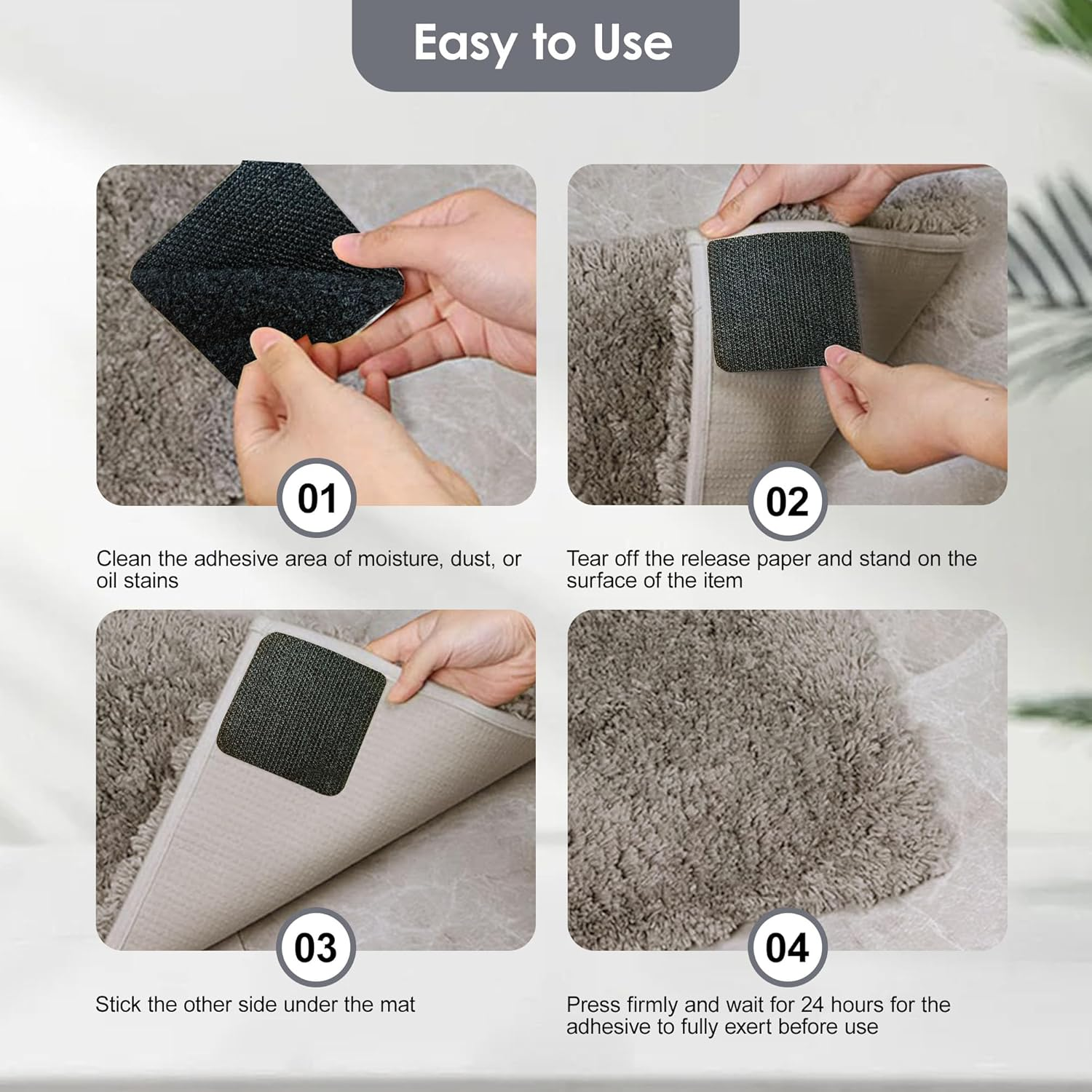 30PCS Rug Gripper for Carpeted Floor and Stair Use, 5 * 5Cm Non-Slip Carpet Grippers for Secure Placement, Great for Stair Sofa Cushions, Car Boot Liners, and Rug to Carpet Gripper Use Black