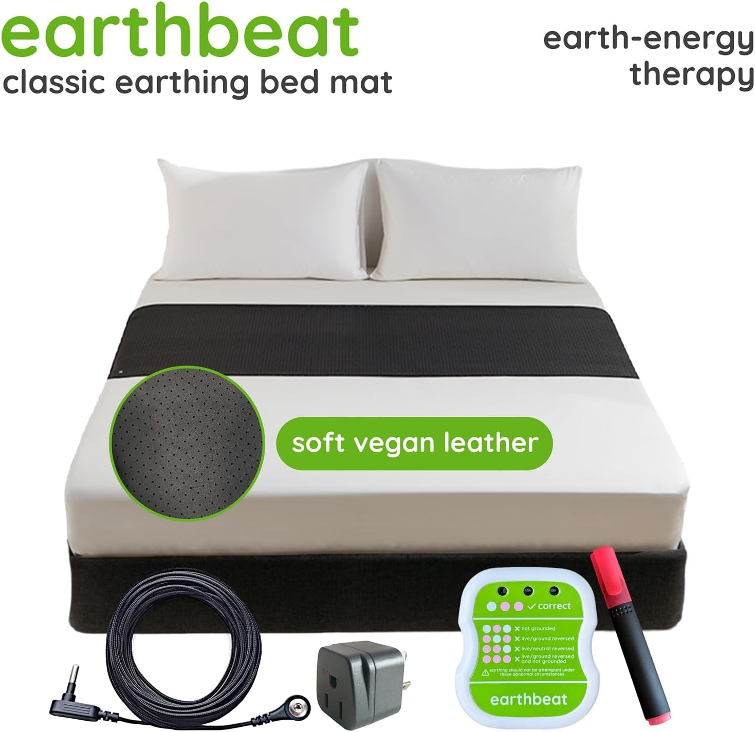 Earthbeat Classic Earthing Bed Mat. Aus Adapter Included. Free Grounding Tester Kit. Natural Therapy for Sleep Quality, Inflammation, Pain Relief and Wellness. Conductive Soft Vegan Leather. 68X180Cm. image number 3