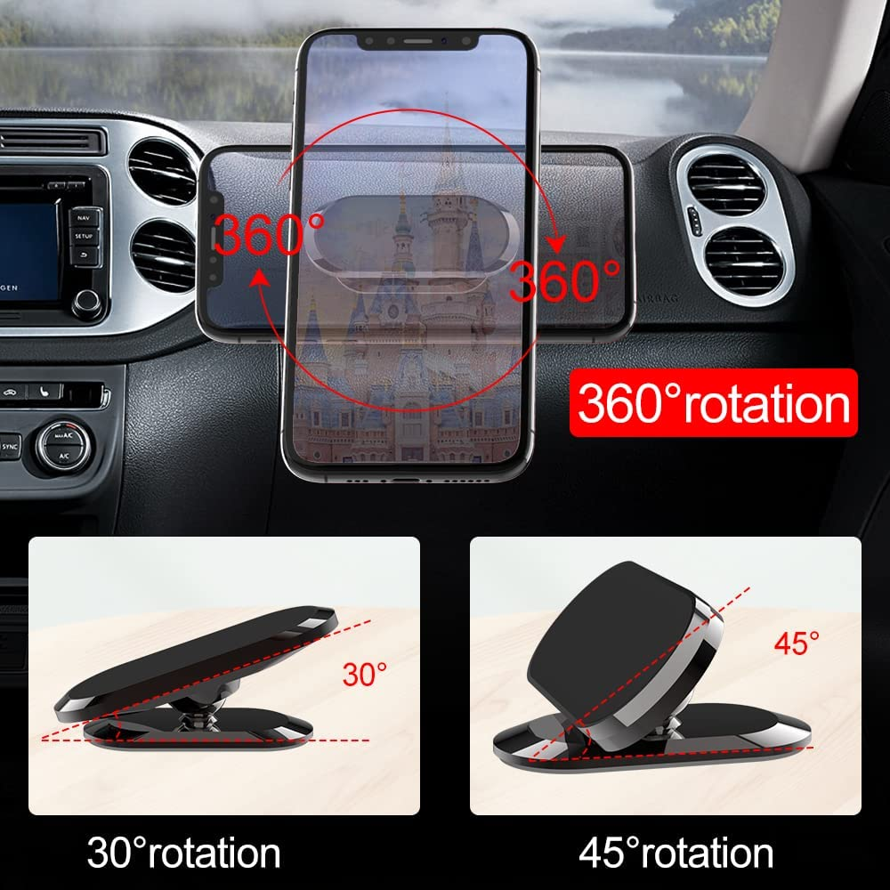 [3-Pack] Magnetic Phone Holder for Car, TIQUS [2022 Upgraded 8X Magnets] Dashboard Phone Holder with 40 * 58 Square Metal Plates, Extreme Magnetism Adjustable Phone Mount for Iphone Galaxy Etc Black image number 4