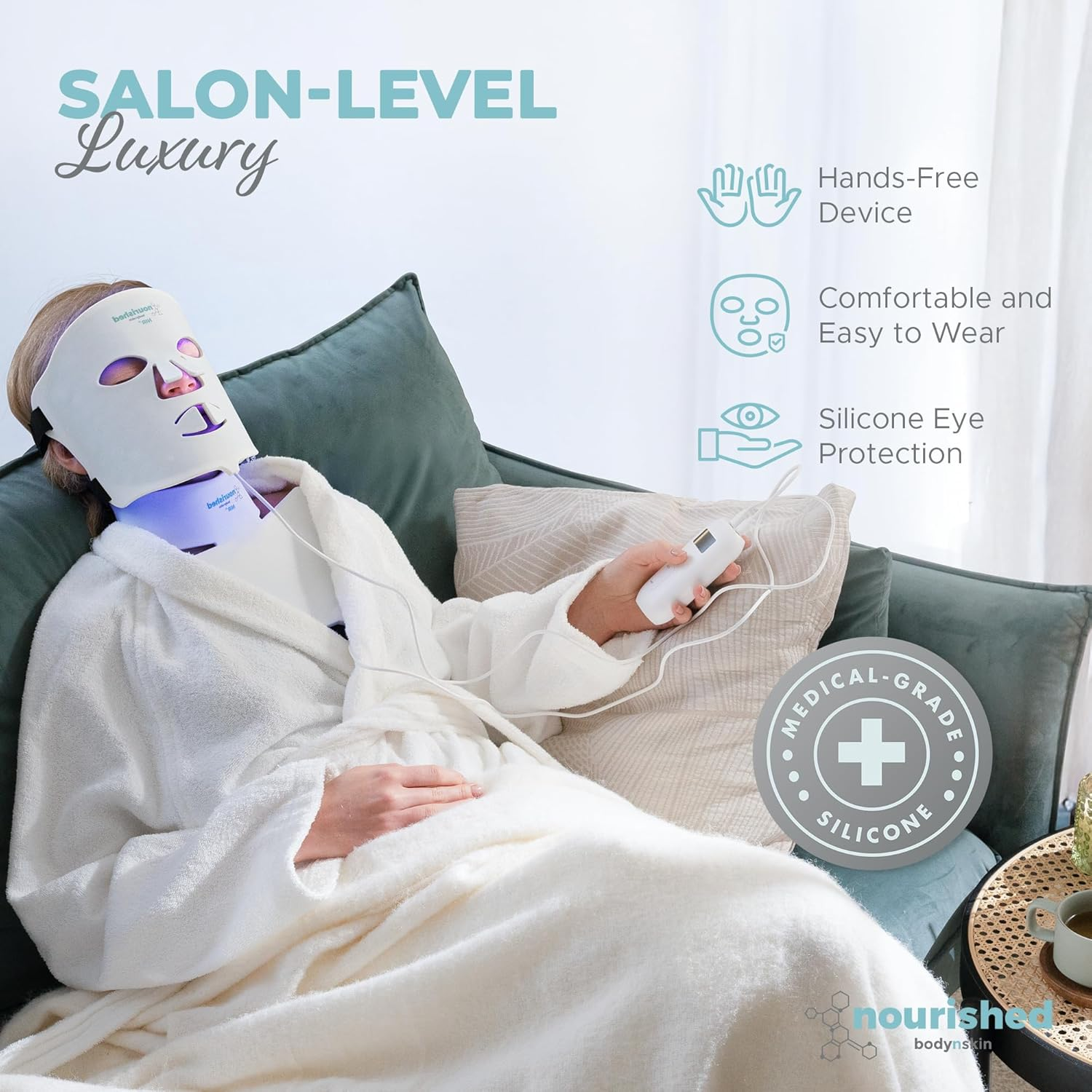 LED Face and Neck Mask with Near-Infrared - Blue, Red Light Therapy for Face - 228 Leds - Skincare Tool for Wrinkles, Anti-Aging image number 4