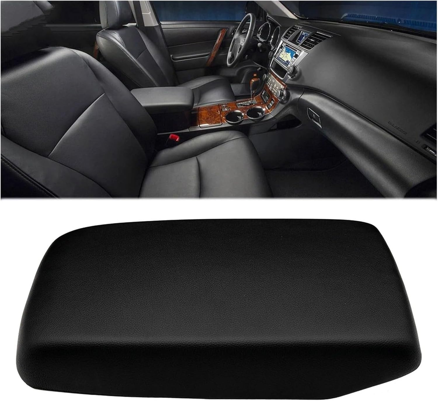 Motenna Pu Leather Black Centre Console Fit for Toyota, Highlander Kluger 2007-2013 Armrest Lid Latch Cover Replacement Part Armrest Latch Lid Center Console Cover Cap image number 4