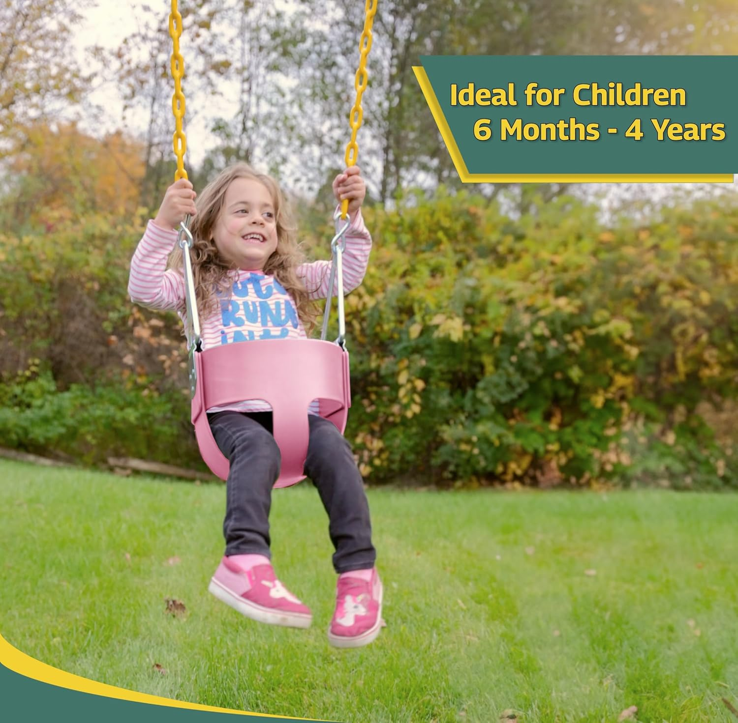 Eastern Jungle Gym Heavy-Duty High Back Full Bucket Toddler Swing Seat | Coated Swing Chains Fully Assembled | Pink Swing Set Accessory image number 1