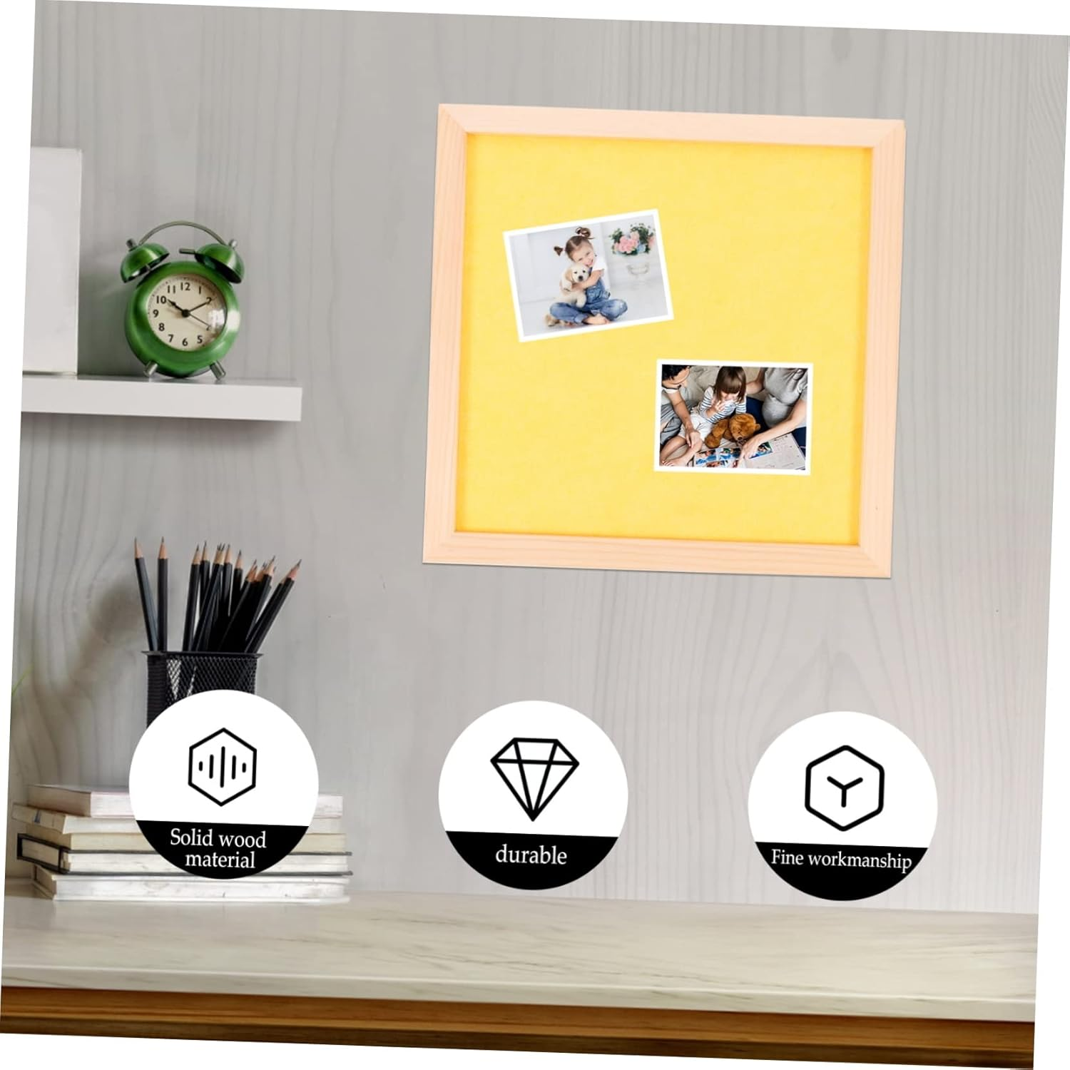 Tofficu Children DIY Memo Bulletin Board 30X30Cm Hexagon Cork Photo Message Board Wooden Frame for Classroom and Home Display image number 3