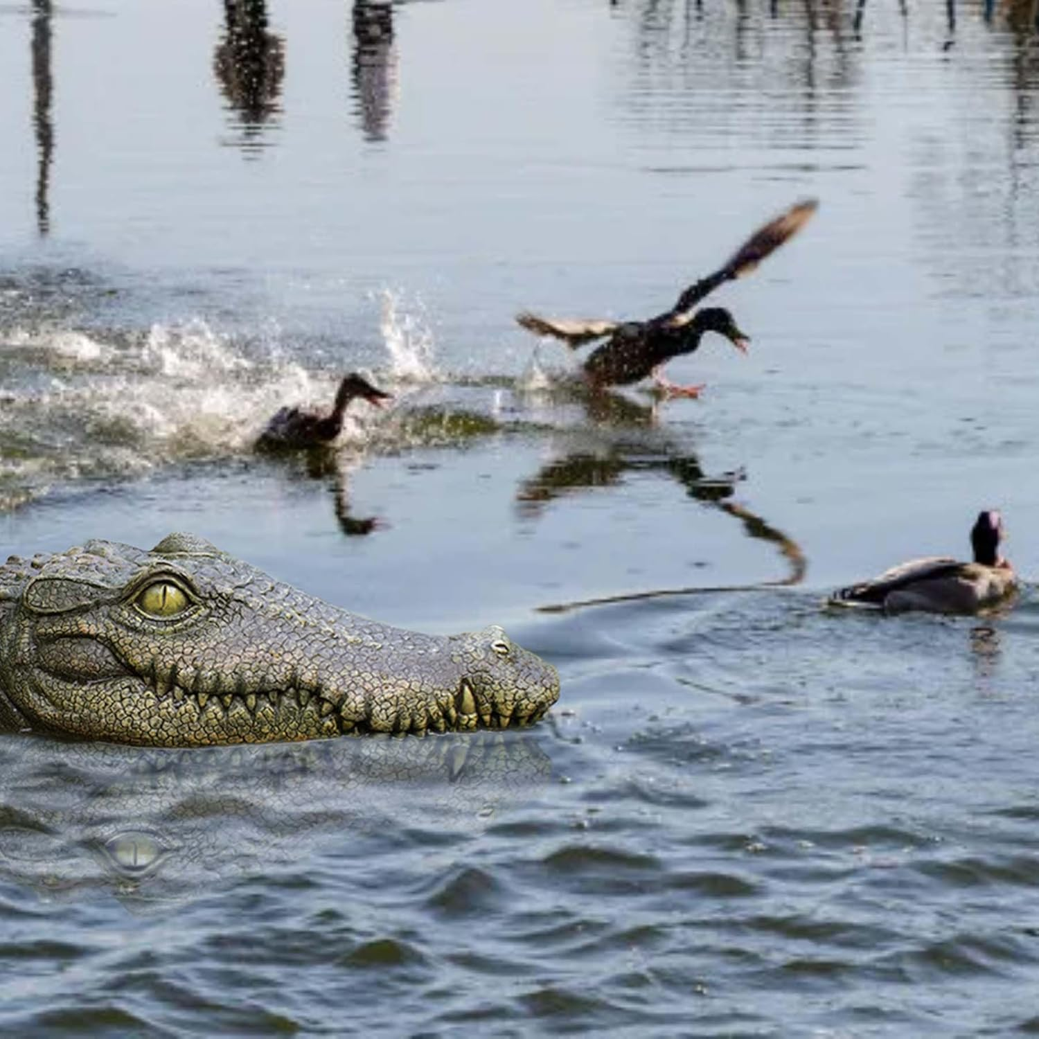 Floating Alligator Head Decoy for Pools and Ponds, Realistic Crocodile Deterrent for Ducks, Geese, and Birds - Easy to Use and Move, Durable - Geiwogwc (Green Eye) - Yellow Eye image number 7