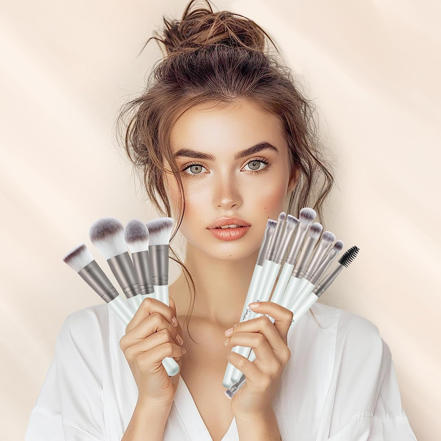 Start Makers Makeup Brushes 15Pcs Makeup Brush Set with Premium Foundation Brush Powder Concealer Eyeshadow Blush Make up Brushes Kit Includes 2 Blender Sponges and Mirror Gray, Blue image number 6