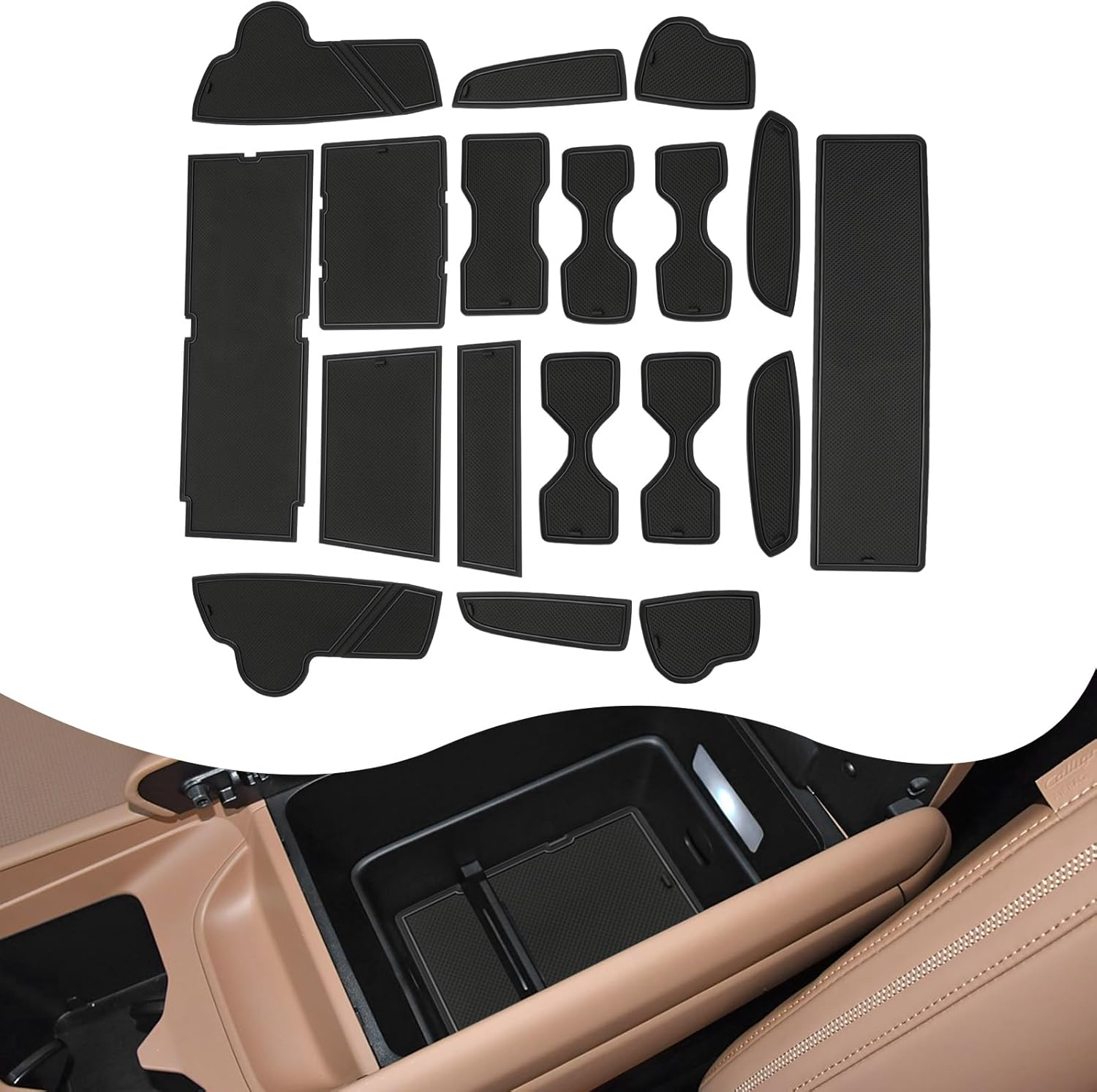 2024 2025 2026 Santa Fe Door Slot Mats Center Console Liner Door Mats for Hyundai Santa Fe 2026 Accessories Compatible with Hyundai Santa Fe Calligraphy/Se/Sel/Xrt/Limited Rubber Mats Black 18Pcs/Set