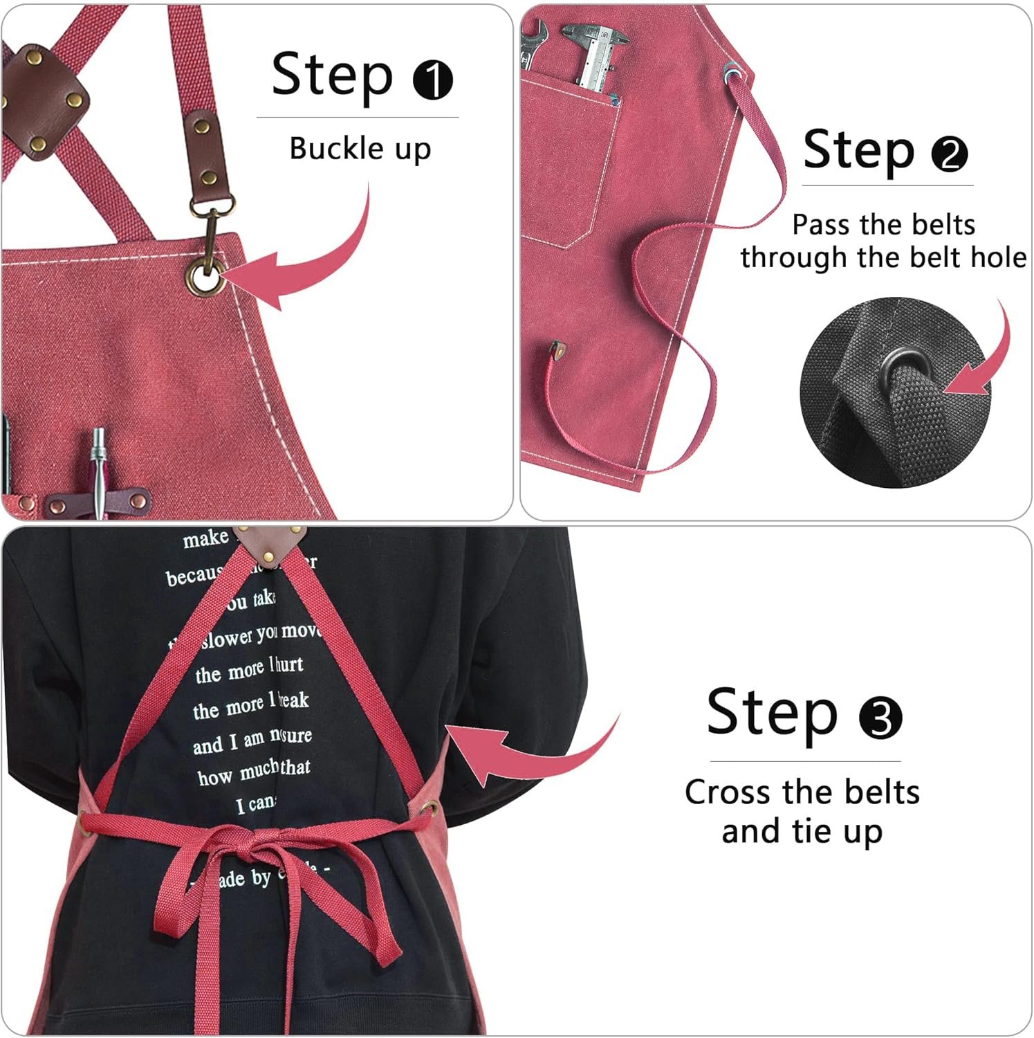 CONTAIL Chef Apron for Men Women, Canvas Aprons with Pockets-Cross Back Kitchen Apron for Cooking Grilling Baking BBQ Barber image number 4