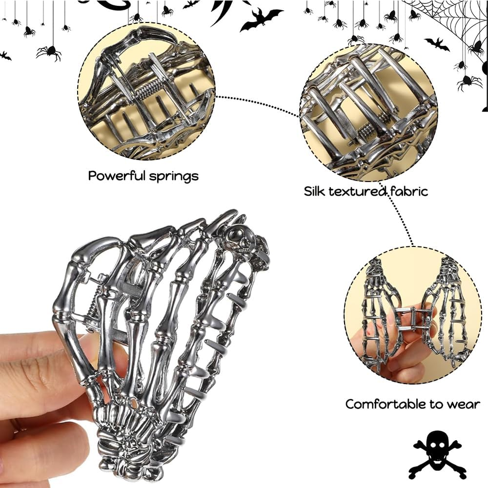 XFSRG Pack of 3 Women'S Gothic Skeleton Claw Clip Punk Non-Slip Hair Accessories for Halloween Party Cosplay (Set A) image number 4