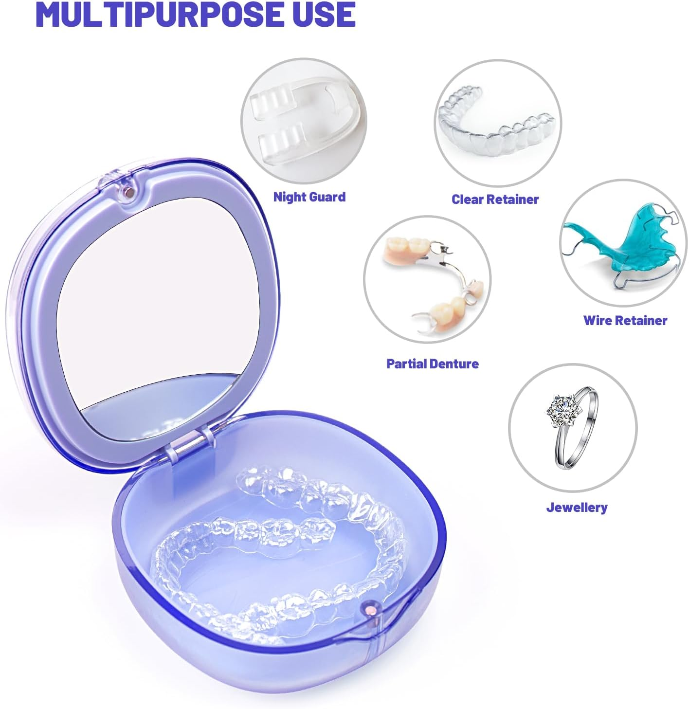 Retainer Case with Mirror, Aligner Removal Tool, Aligner Chewies, Retainer Holder Compatible with Invisalign, Mouth Guard, Aligner Case (Blue) - Black image number 7