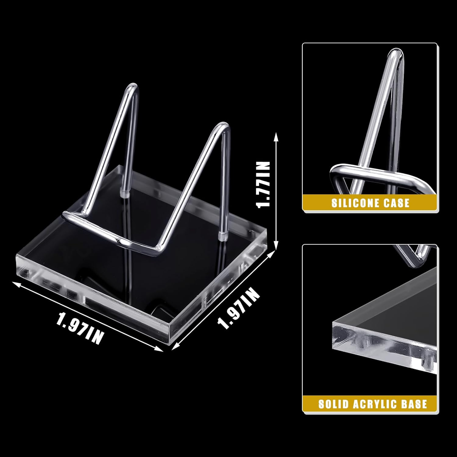 Wenqik 4 Pcs Crystal Display Stand Rock Display Holder with Acrylic Pedestal Base and Metal Arms for Decorative Picture Mineral Crystal Gemstone Collectibles(Silver,Small) image number 1