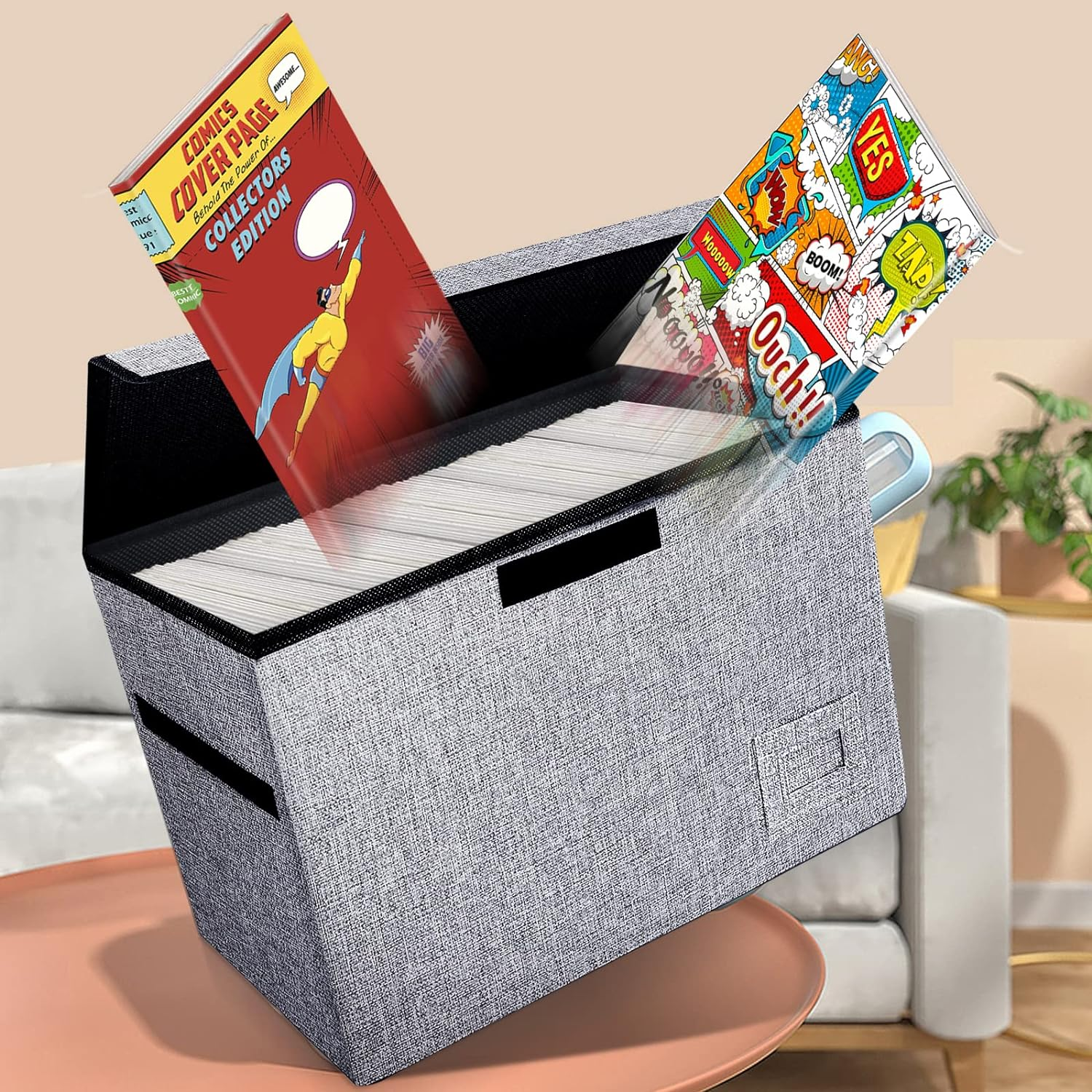 Leffis Comic Book Storage, Box 15.5" X 7.5" X 11.3", Collapsible Comic Short Box with Lids Holds 150 Comics Heavy Duty Comic Book Bin Container (2 Pack, Grey) image number 6