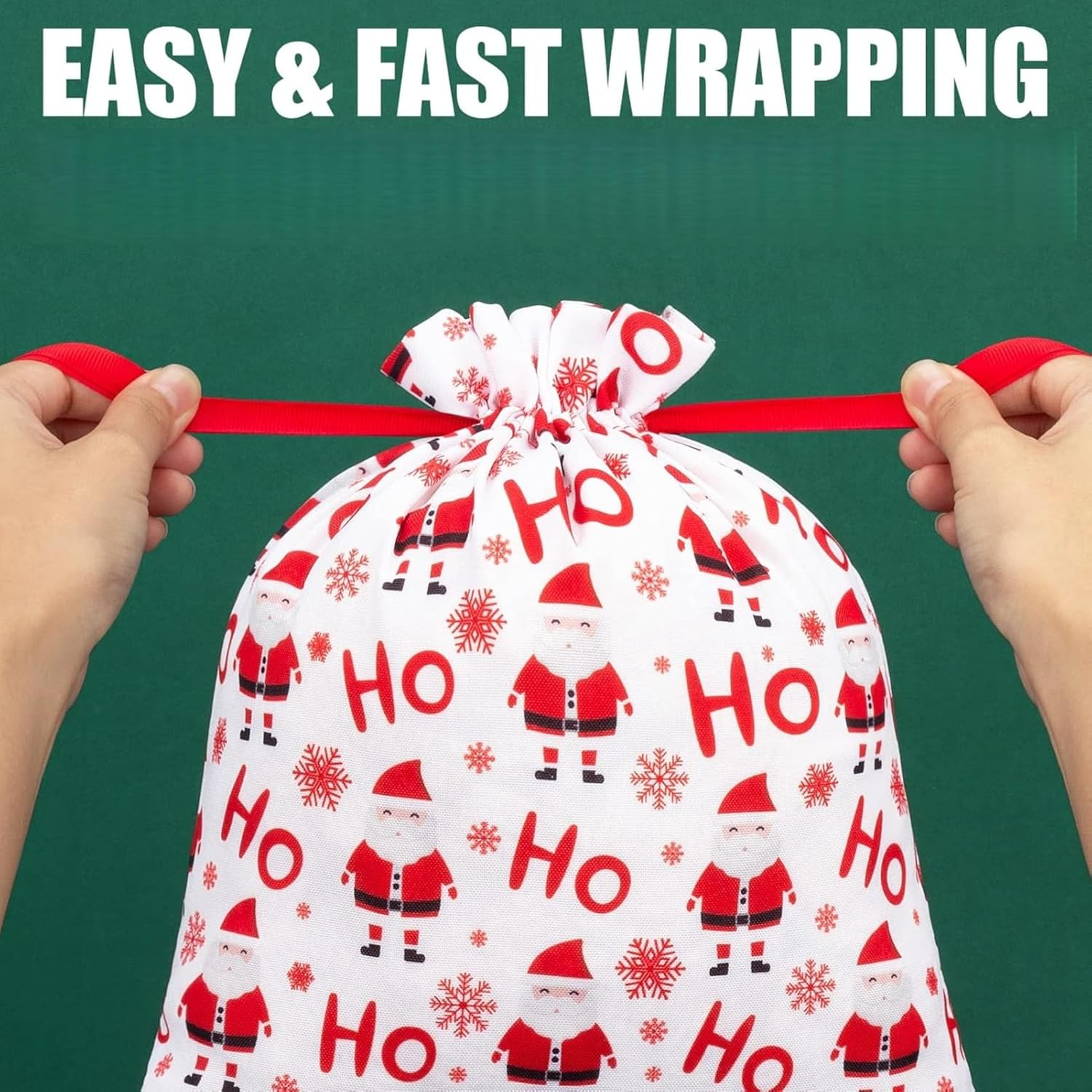 10Packs Christmas Drawstring Gift Bags with Tags, Red White Xmas Fabric Wrapping Bag for Presents Party Favors Decor Goody