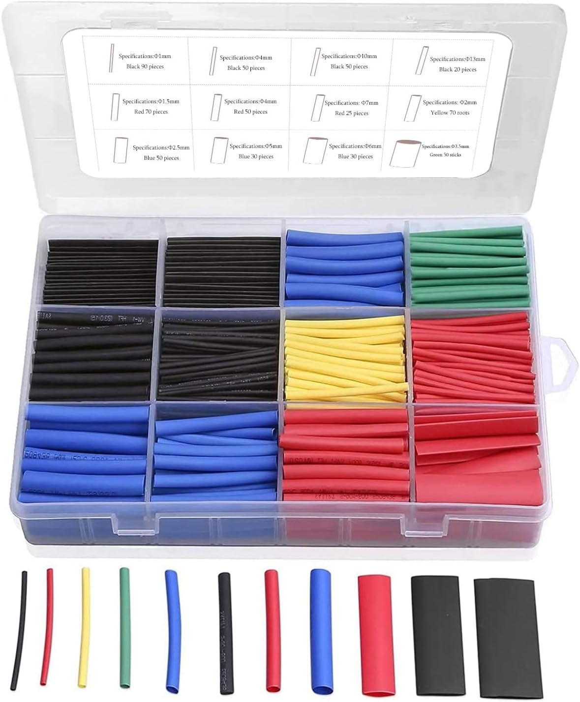 560 Pieces Heat Shrink Tube 2:1, Wire and Cable Wrapping Assortment Electrical Insulation Heat Shrink Tubing Kit with Box for DIY (5 Colors/12 Sizes), Black, Red, Blue, Yellow, Green image number 1