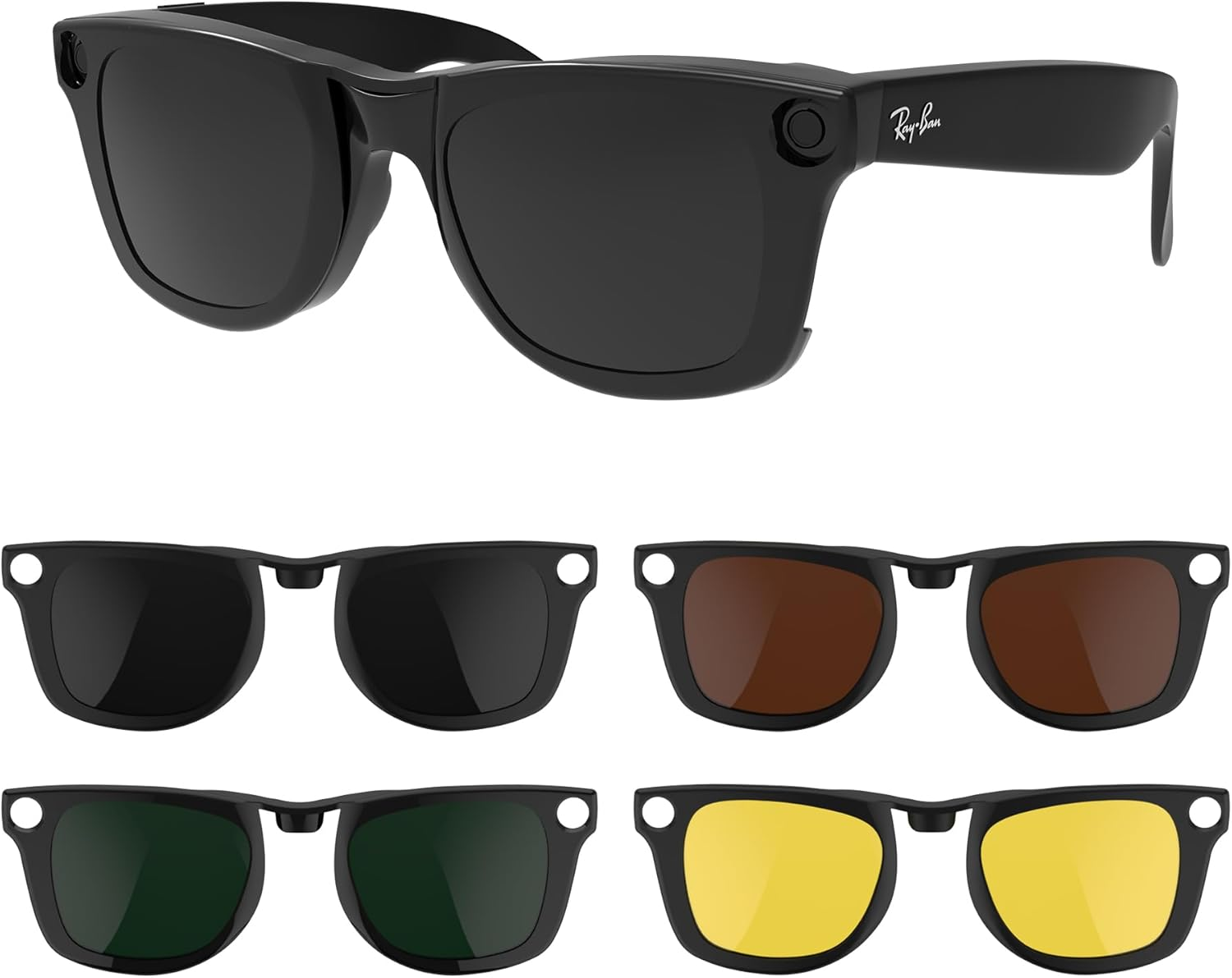 Rcstyle Compatible with Ray-Ban Meta Wayfarer(Standard) Smart Glasses Color Changing Clip Set, Dark Green, Night Vision Yellow, Black, Brown, RW4008 4Pcs image number 3