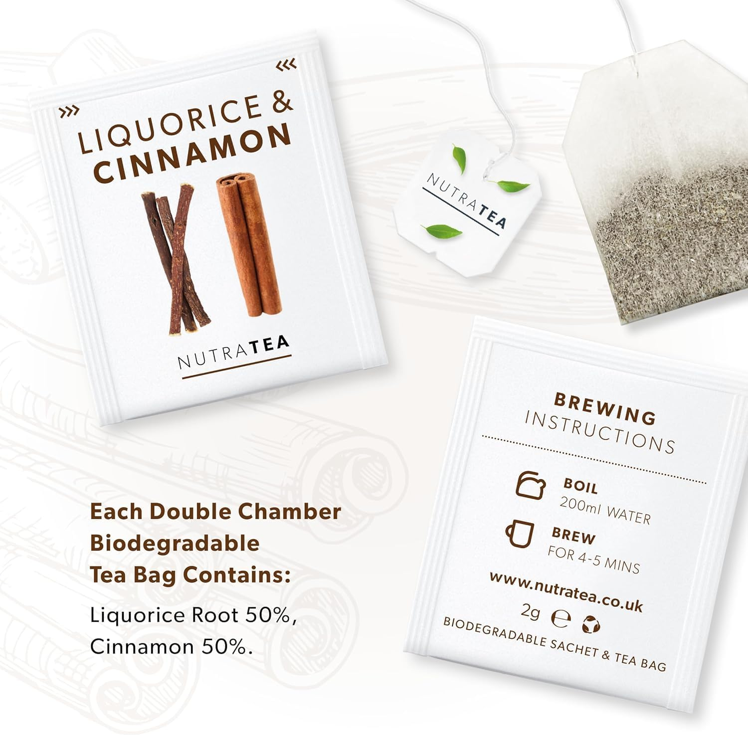 Nutra Tea - Liquorice & Cinnamon Tea | 40 Herbal Tea Bags - (2 Pack) image number 6