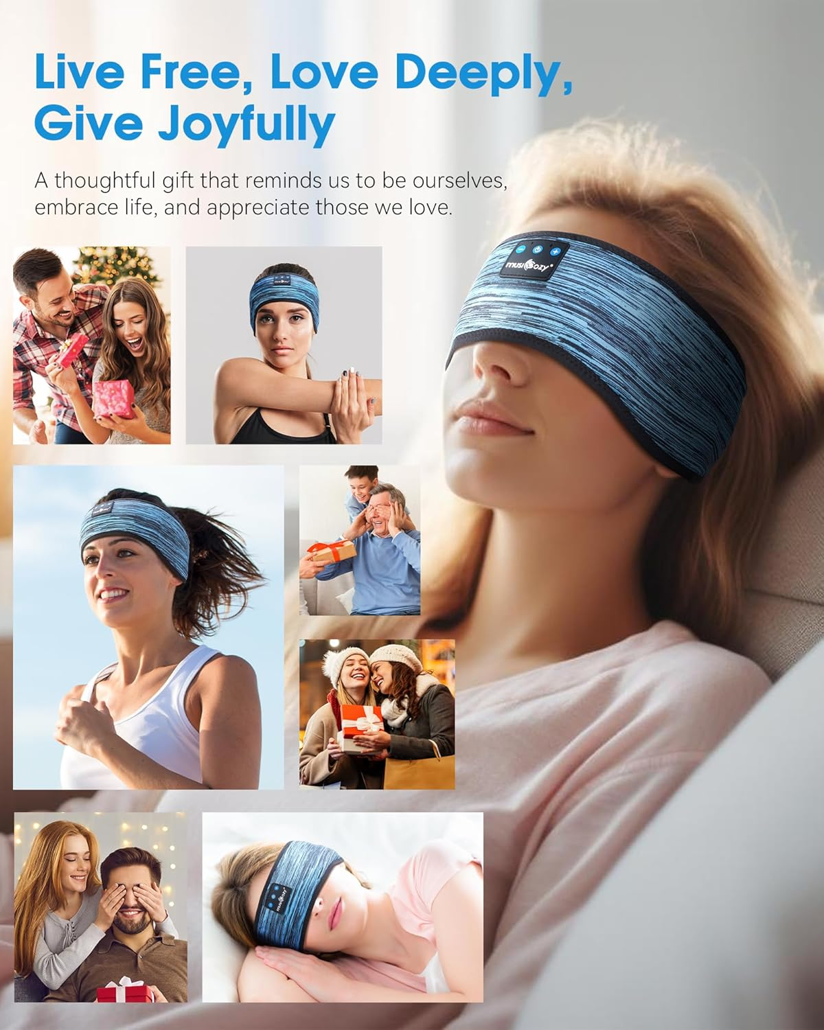MUSICOZY Sleep Headphones Bluetooth Headband, Wireless Music Sleeping Mask Headphones Earbuds Earphones Sweatproof for Women Mom Sports Workout Running Jogging Yoga Cool Gadgets Unique Gifts image number 2