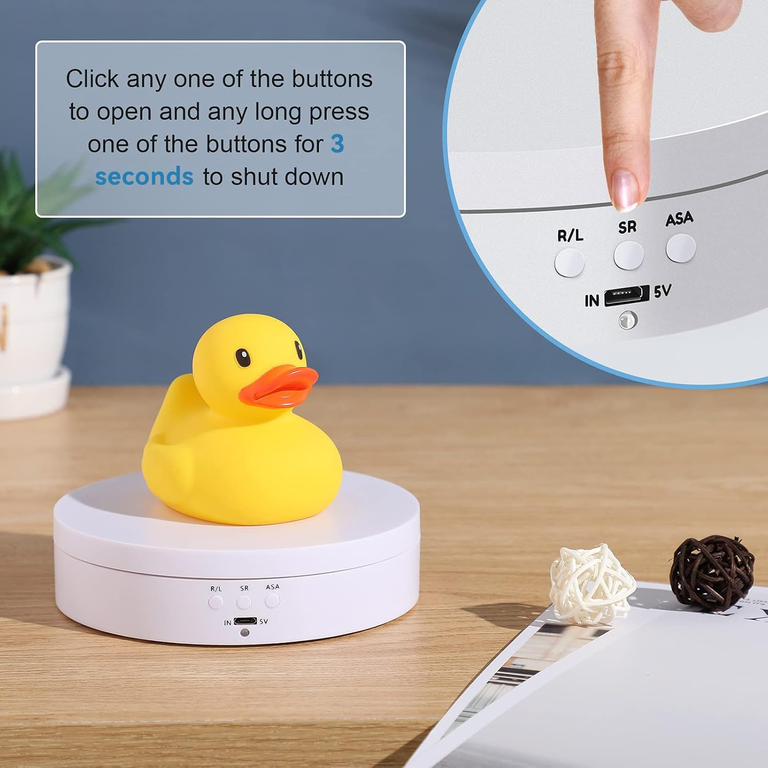 Dawntress Rotating Display Stand Motorized - Electric Turntable Display 5.4Inch / 13.72Cm with 3 Modes, 360 Degree Automatic Turntable for Photography Products, Jewelry, Cake, Market Shows - White image number 1