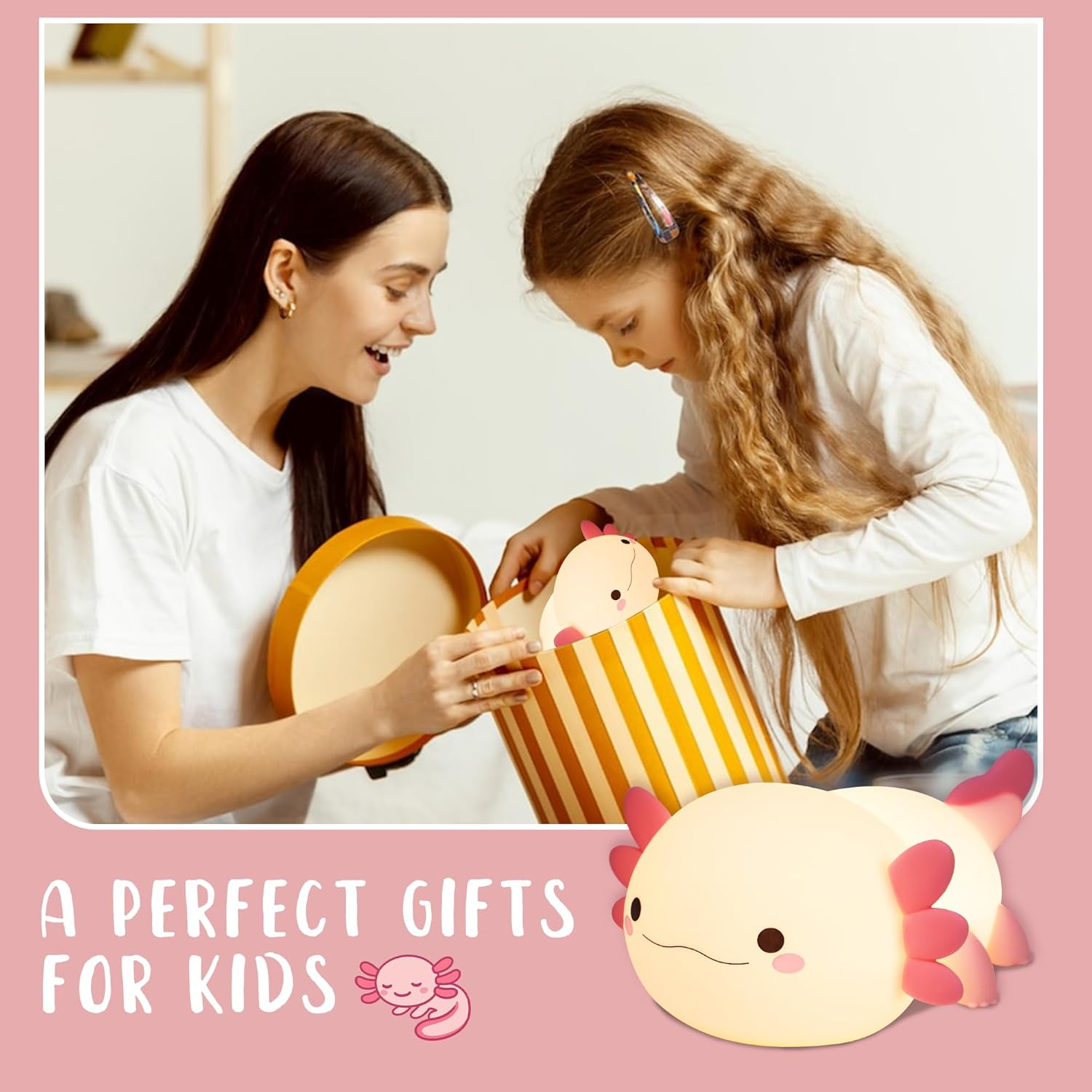 Axolotl Night Light, Cute Salamander Silicone Touch Nursery Lamp, Timer Dimmable Rechargeable LED Nightlight, Soft Toddler Feeding Room Bedside Decor, Best Kids Baby Girls Boys Women Gifts image number 1