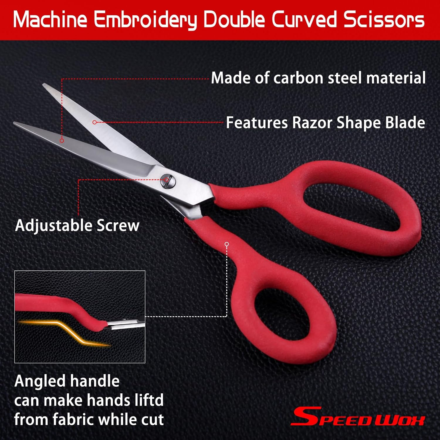 SPEEDWOX Scissors 7" 2 Pack Stainless Steel Duckbill Applique and Machine Embroidery Double Curved Carpet Pile Offset Handle Scissors image number 5