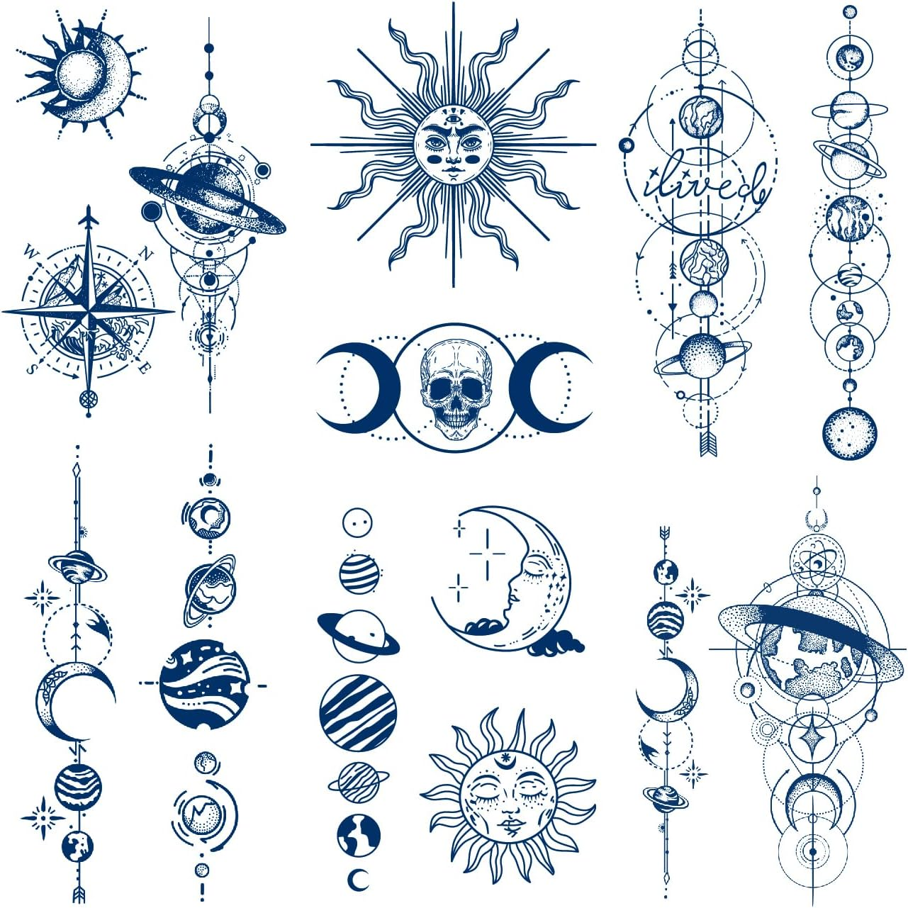 Space Semi Permanent Tattoo, 6-Sheet Long Lasting 1-2 Weeks Temporary Tattoos Universe Sun Moon Stars Tattoo Stickers, Waterproof 100% Plant-Based Ink Infinity Realistic Fake Tattoos For image number 4