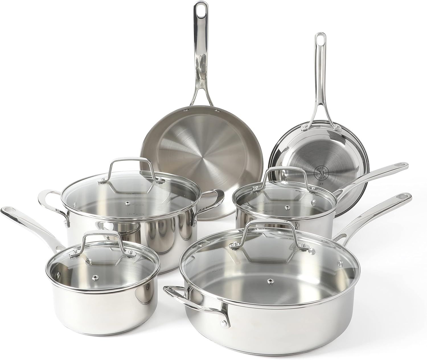 Martha Stewart Castelle 10 Piece 18/8 Stainless Steel Induction Safe Pots and Pans Non-Toxic Cookware Set image number 6