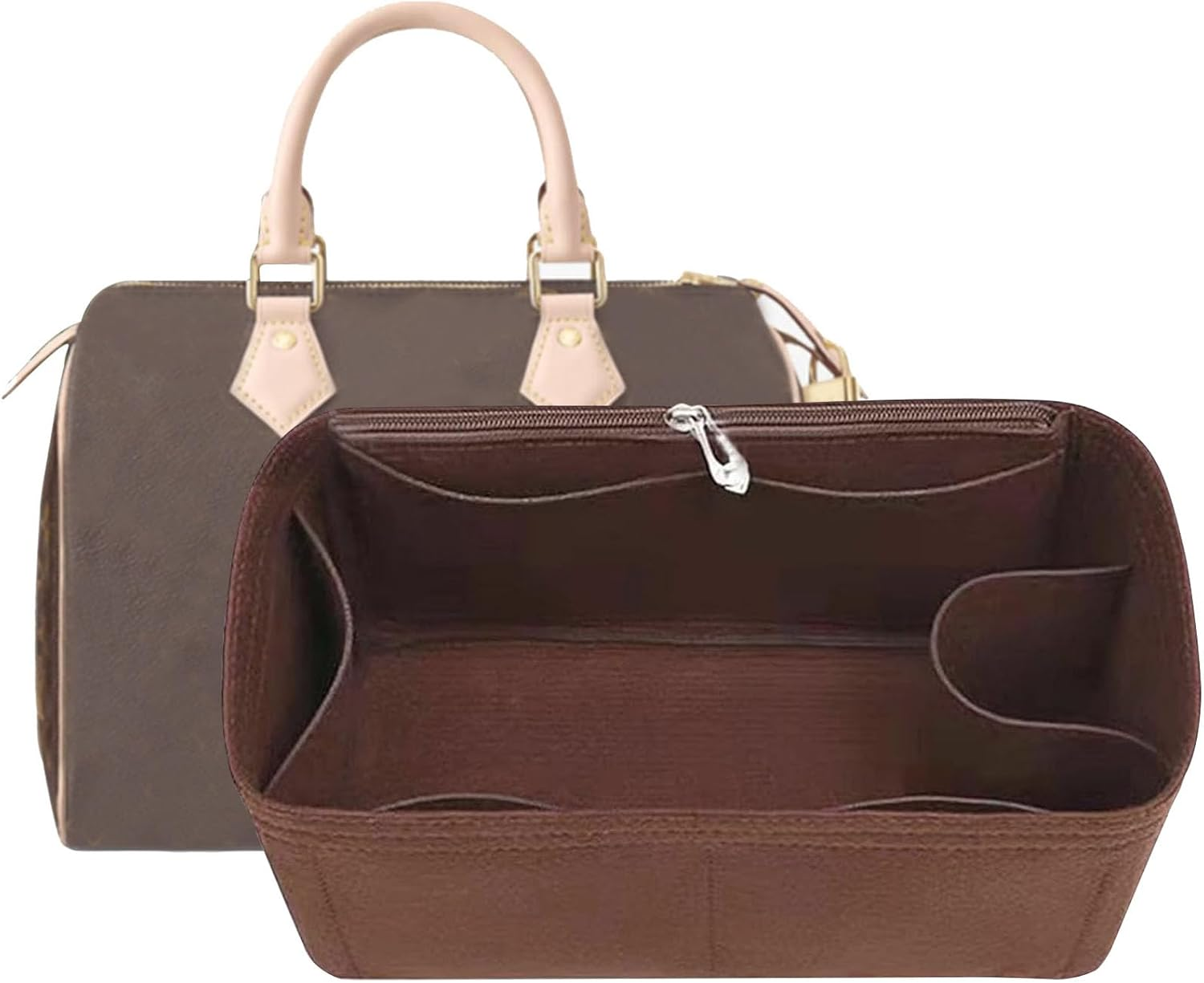 Lckaey Purse Inserts ​For Lv Speedy 25 Organizer Insert, for Monogram Bag, Handbag Protective Insert ​Tote Bag and Hand Bag Protector, Organizer Insert 1083Red-M 9X5.5X5.5In