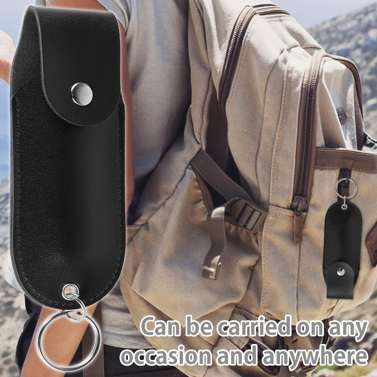 Pepper Spray Pouch, PU Leather Pepper Spray Holster, Mini Portable Top Flap Pepper Spray Holder, Self Defense Spray Leather Case Keychain (Pepper Spray Not Included) image number 6