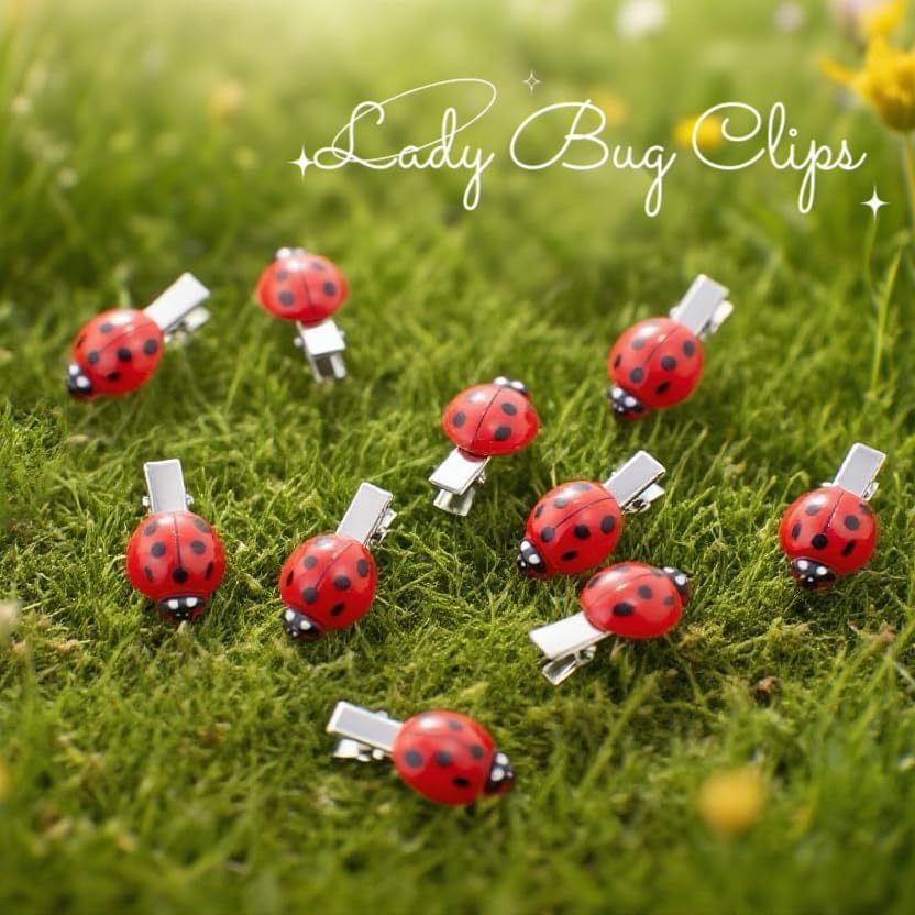 Ladybird Hair Clips, Pack of 10 Ladybird Hair Clips, Suitable for Women Various Hairstyles, School, Decoration of Clothes and Backpack, as Well as for Parties and Outdoor Use image number 2