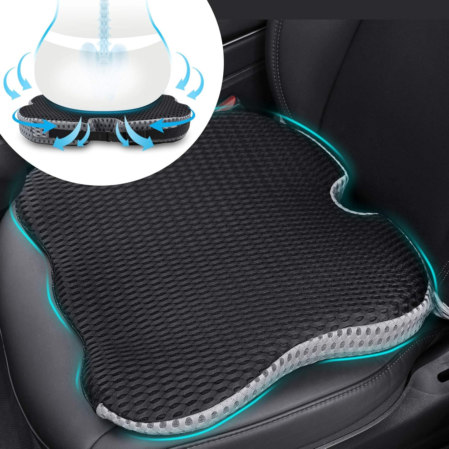 2025 Upgrades Car Coccyx Seat Cushion Pad for Sciatica Tailbone Pain Relief, Heightening Wedge Booster Seat Cushion for Short People Driving, Truck Car Accessories Driver, for Office Chair image number 3