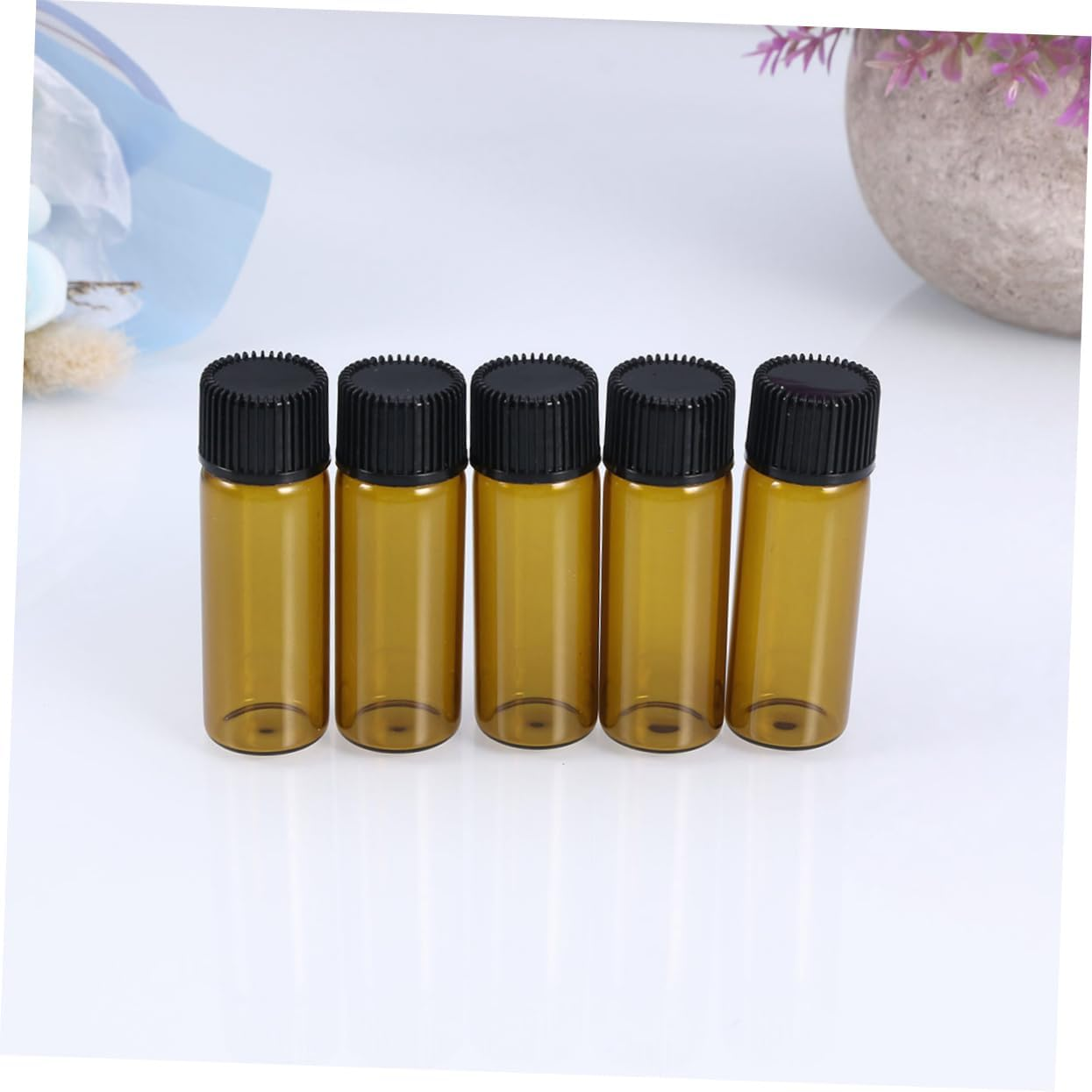 ULTECHNOVO Material Essential Oil Bottle 5Ml Mini Glass Vials Sample Bottles Screw Cap Brown Travel Size image number 3