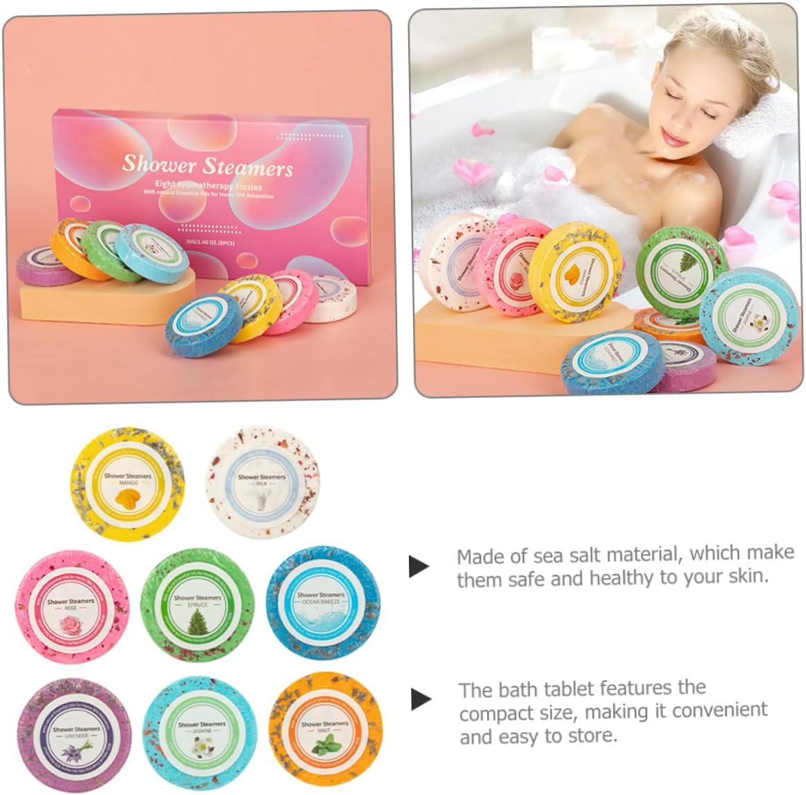 Aromatherapy Bath Tablets 8Pcs Essential Oil Shower Drops for Relaxing Spa Experience for Hotels and Home Baths image number 3