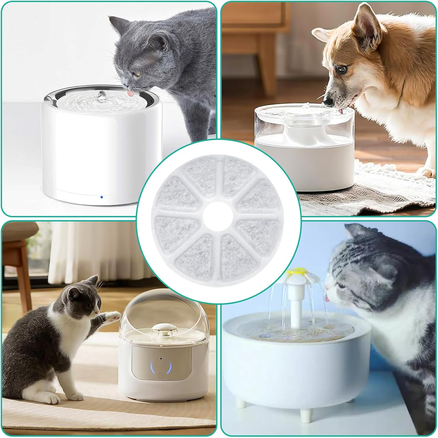 XTUDOU Pack of 8 Cat Fountain Filters, Contains Activated Carbon, Triple Filtering, round Cat Fountain Filter, Suitable for a Variety of Replacement Filters for Pet Drinking Fountains image number 5